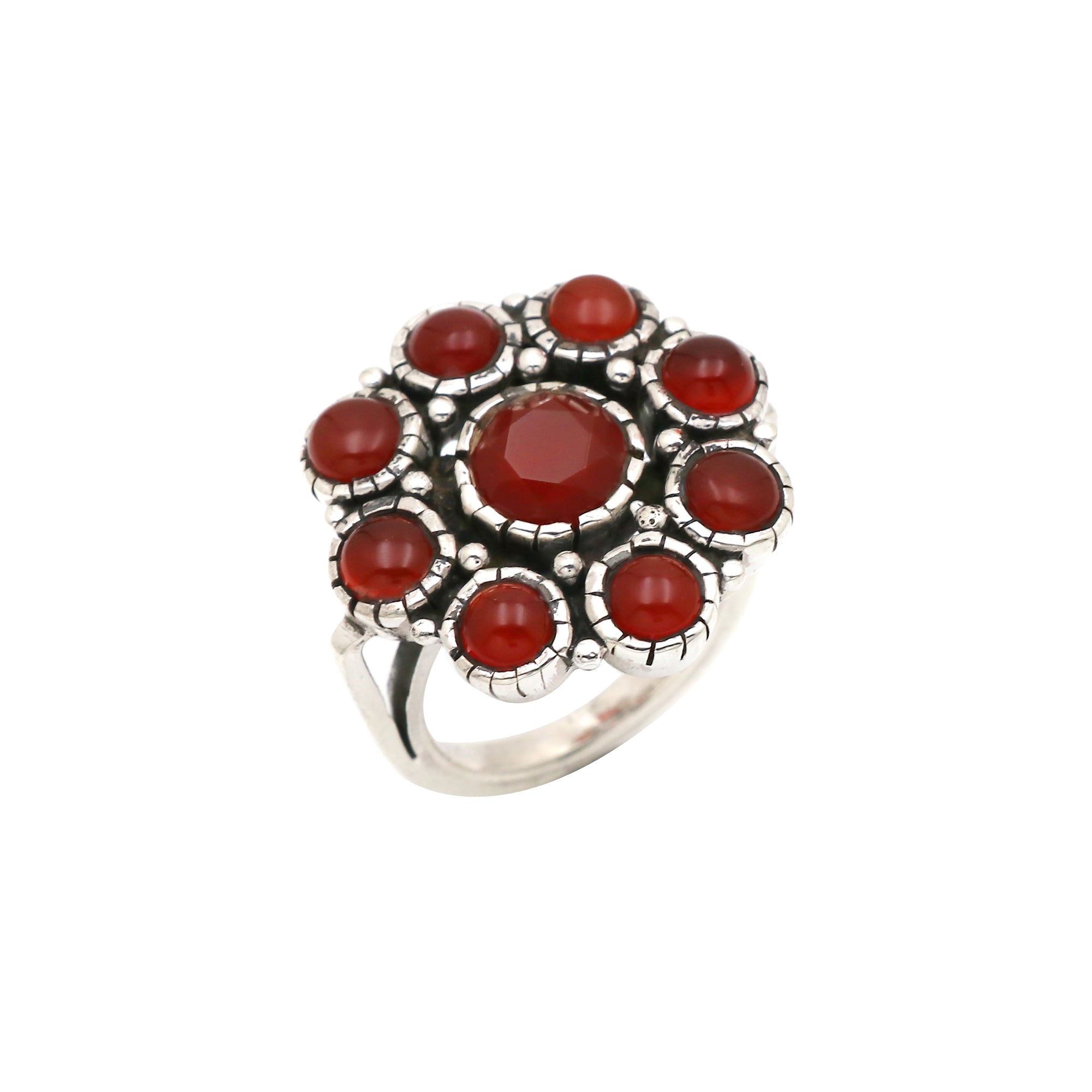 Flowery Red Onyx Ring