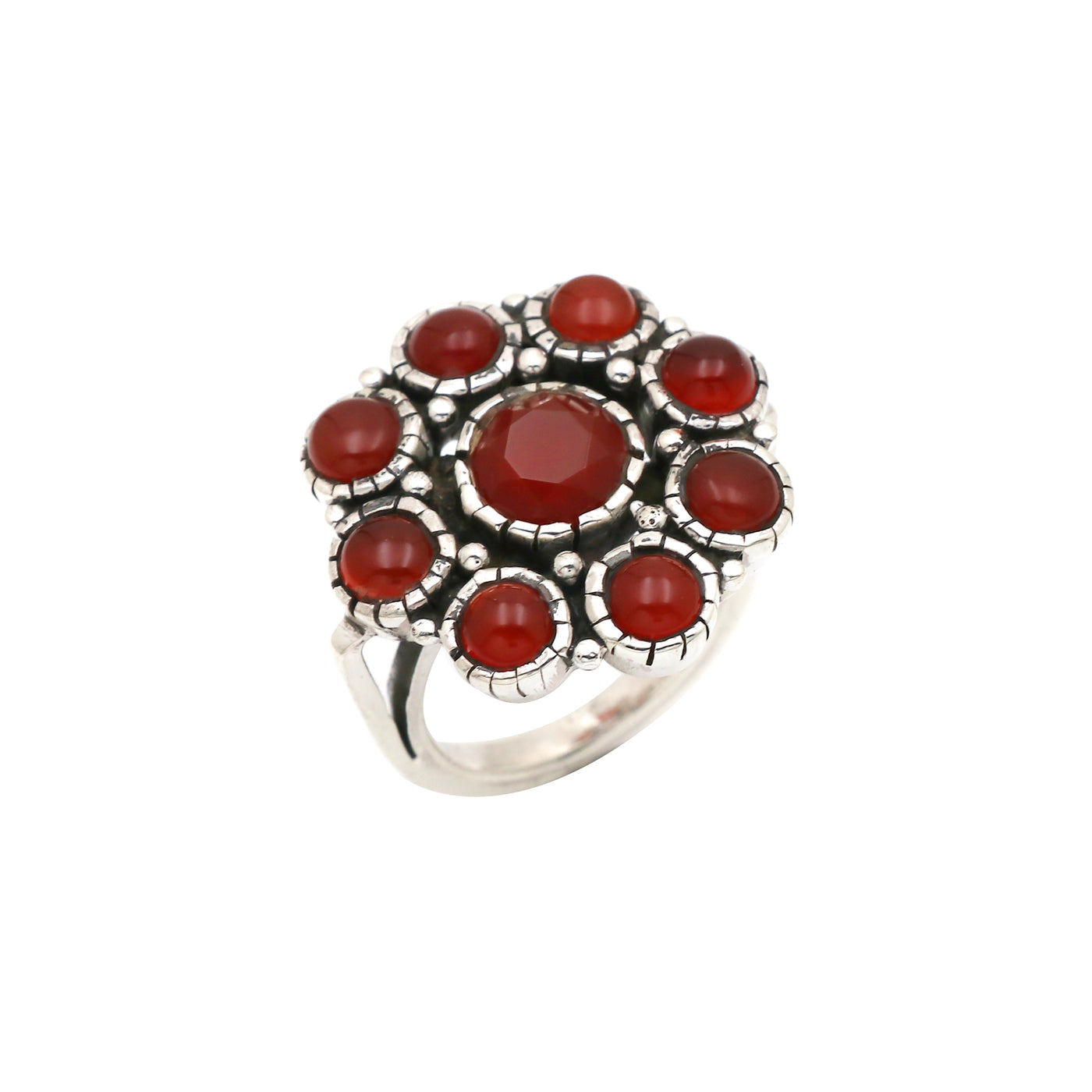Flowery Red Onyx Ring