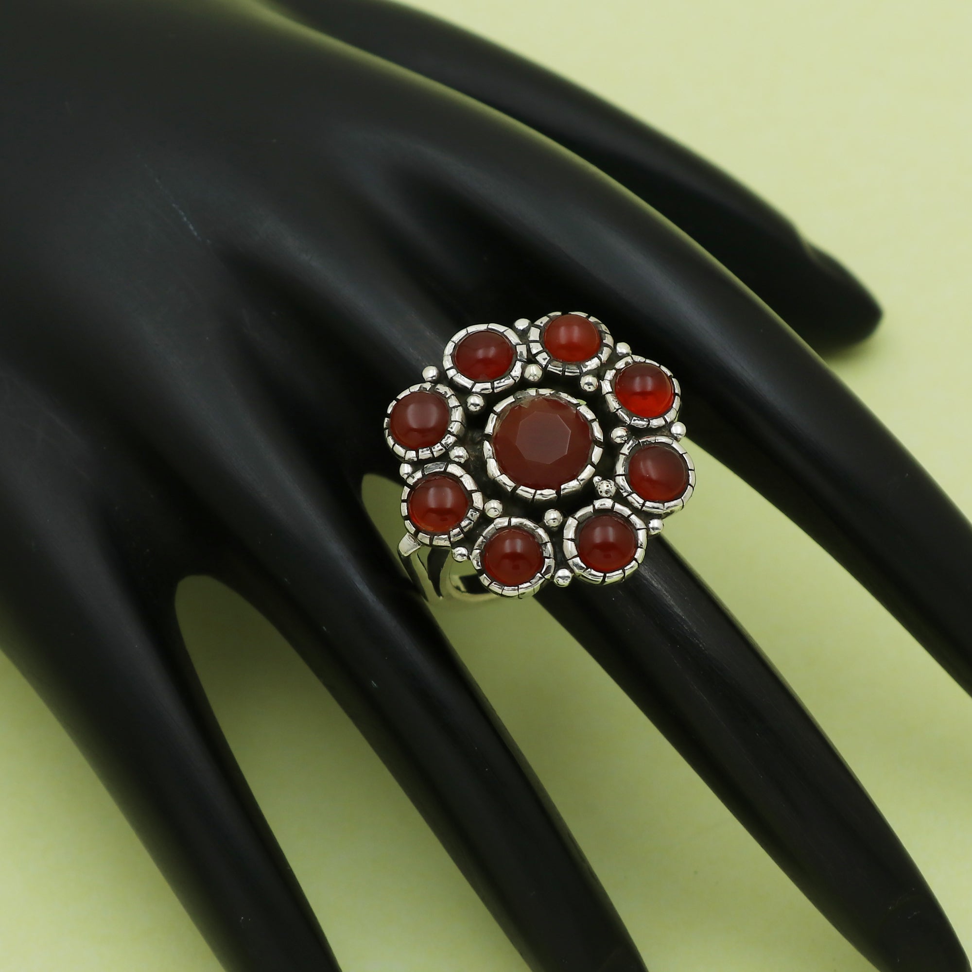 Flowery Red Onyx Ring