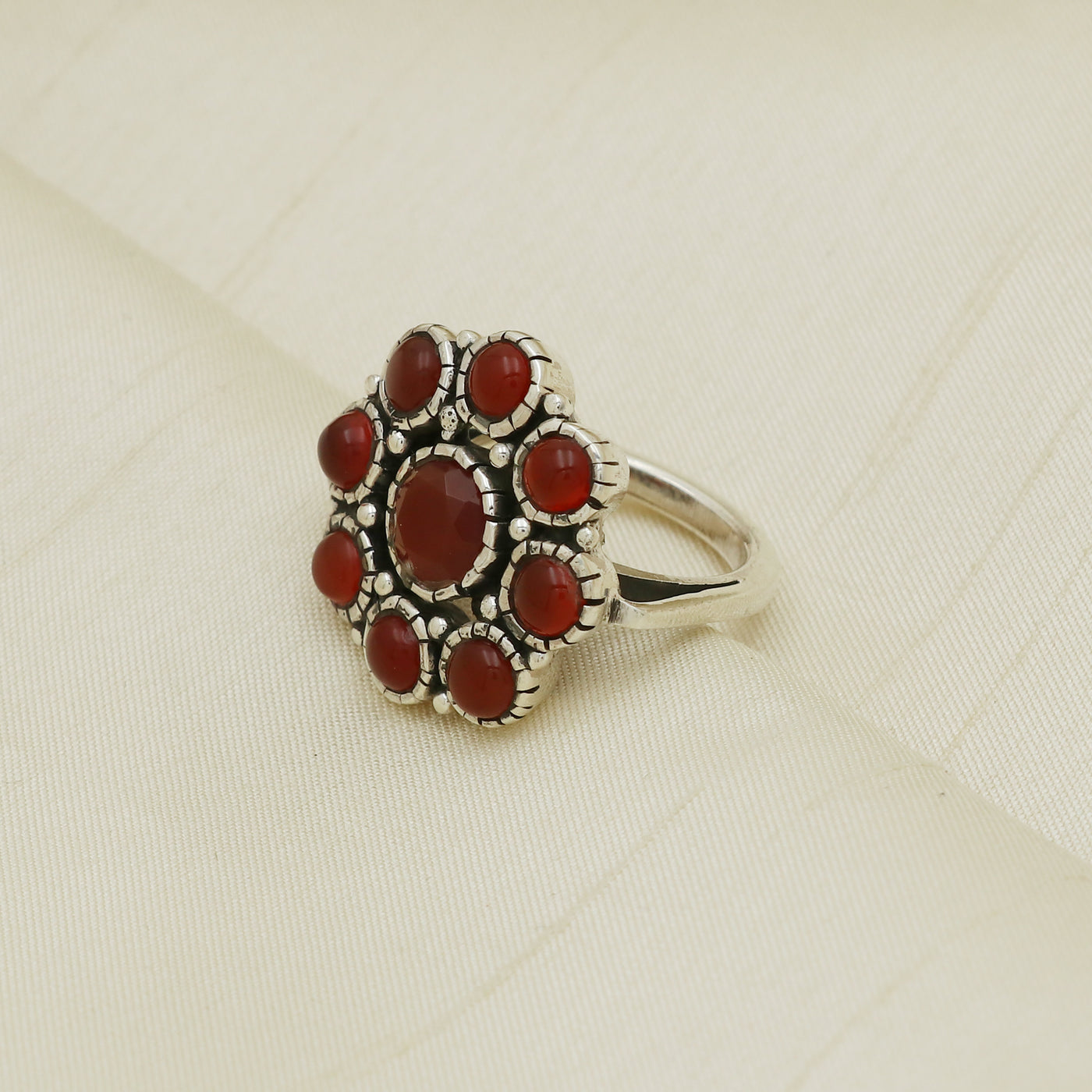 Flowery Red Onyx Ring