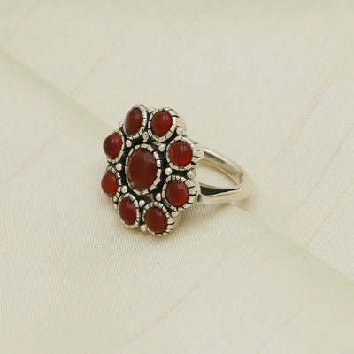 Flowery Red Onyx Ring