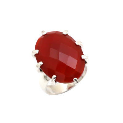 Oval Shape Red Onyx Gemstone Ring