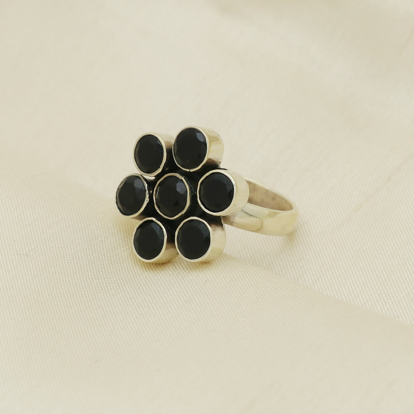 Flower Black Onyx Ring