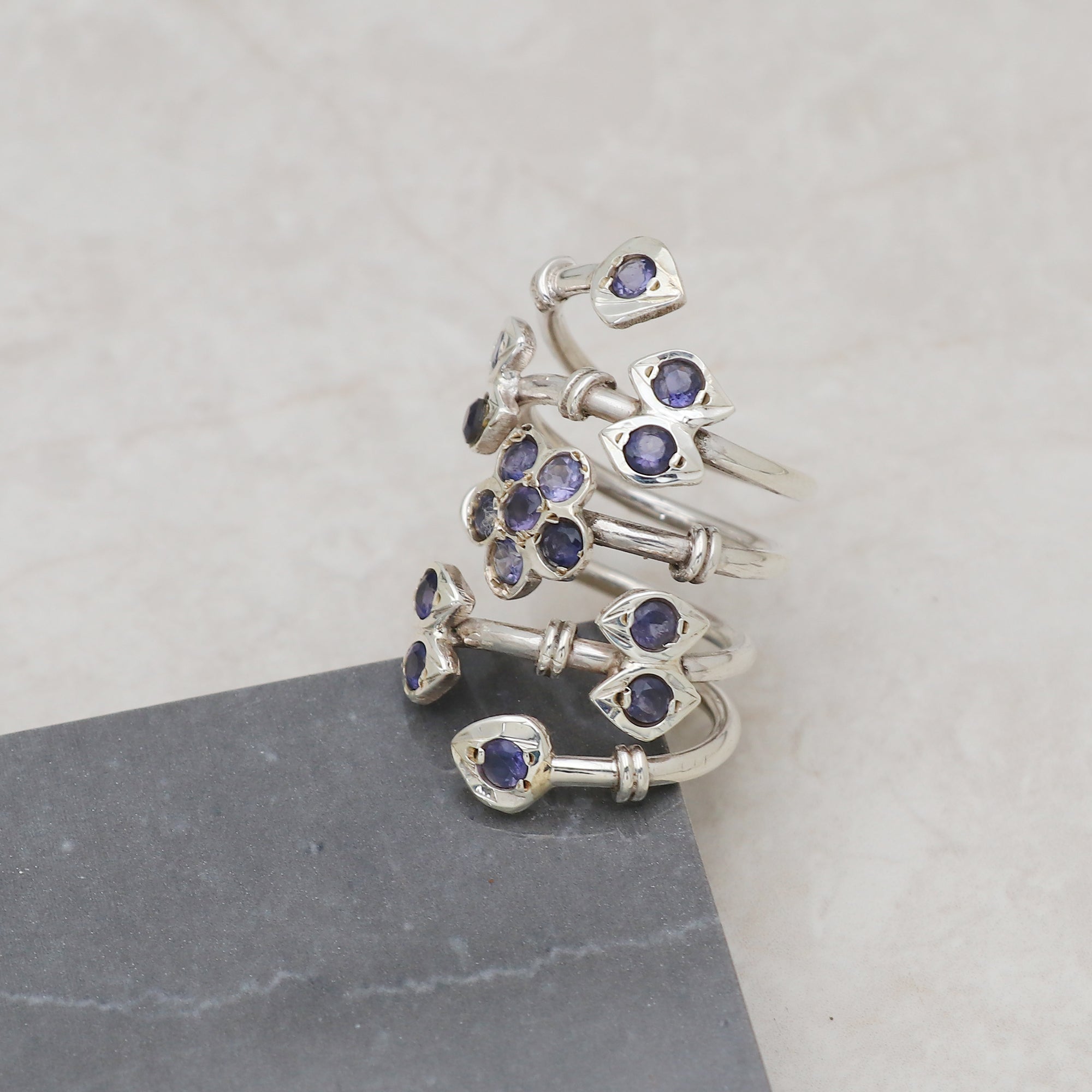 Floral Iolite Ring