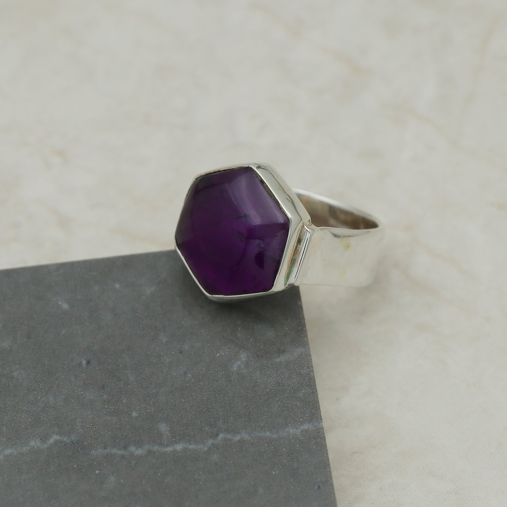 Classic Hexagon Amethyst Ring