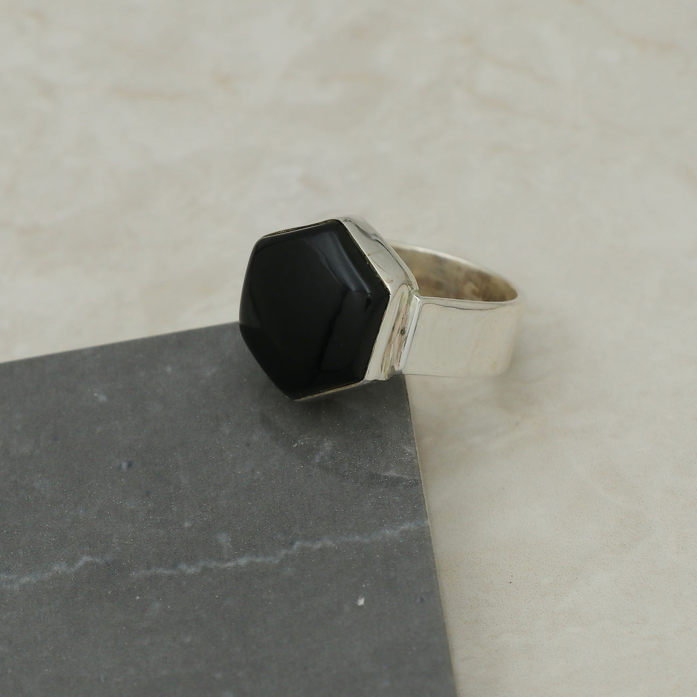Classic Hexagon Black Onyx Ring