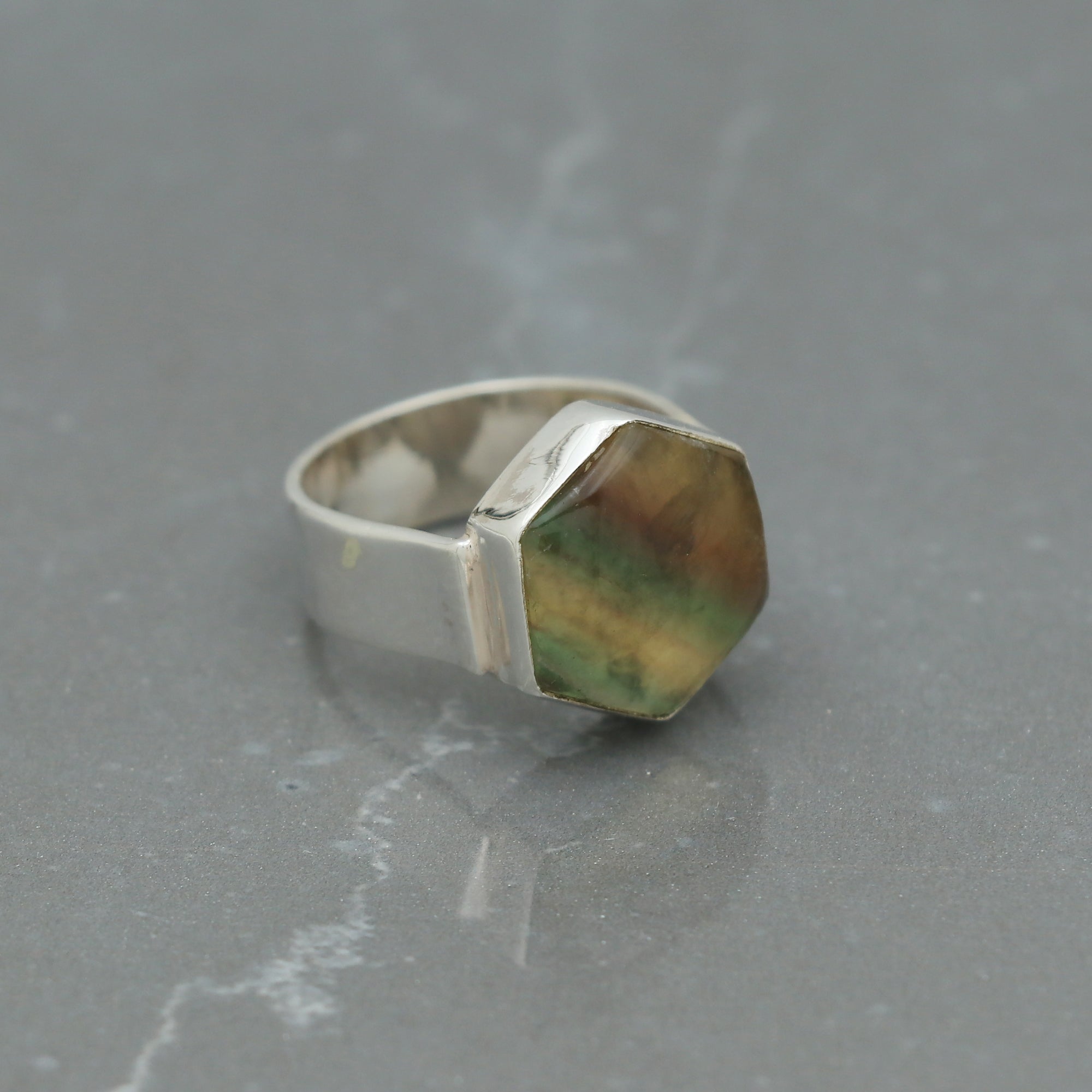 Classic Hexagon Fluorite Ring