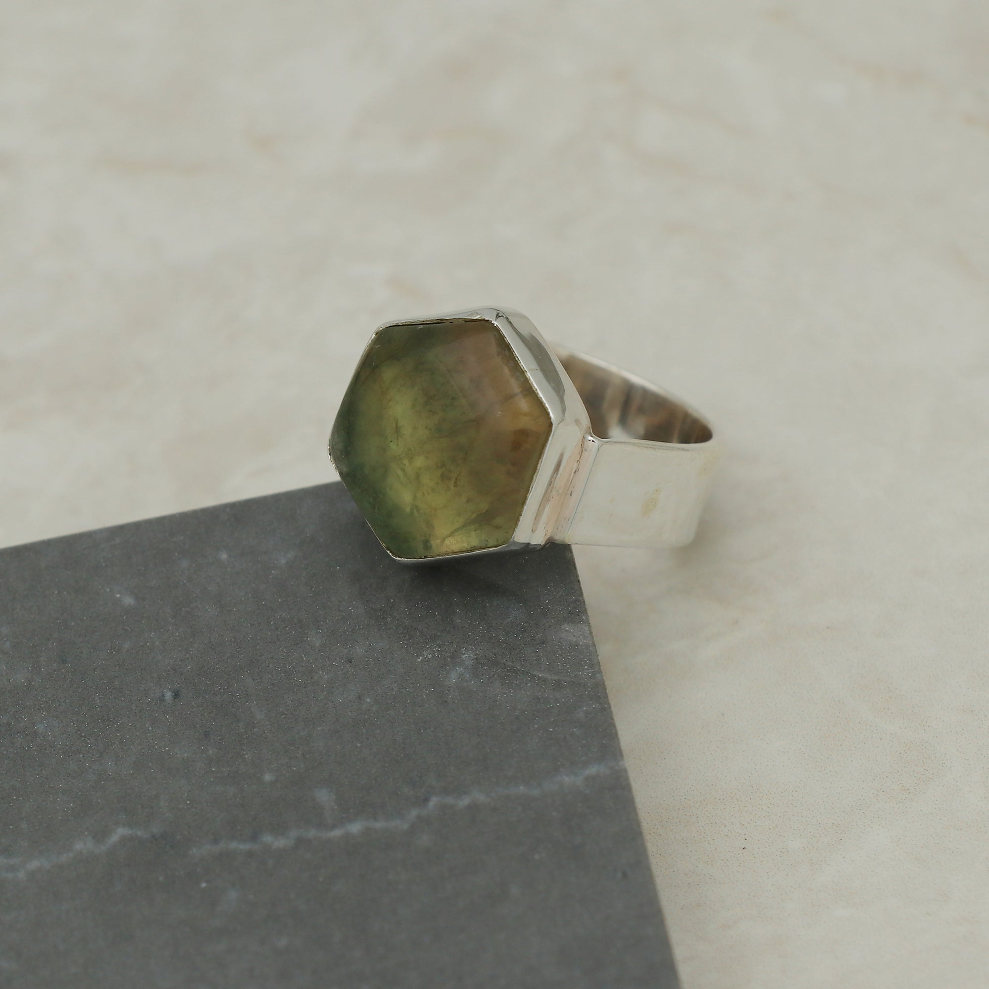 Classic Hexagon Fluorite Ring