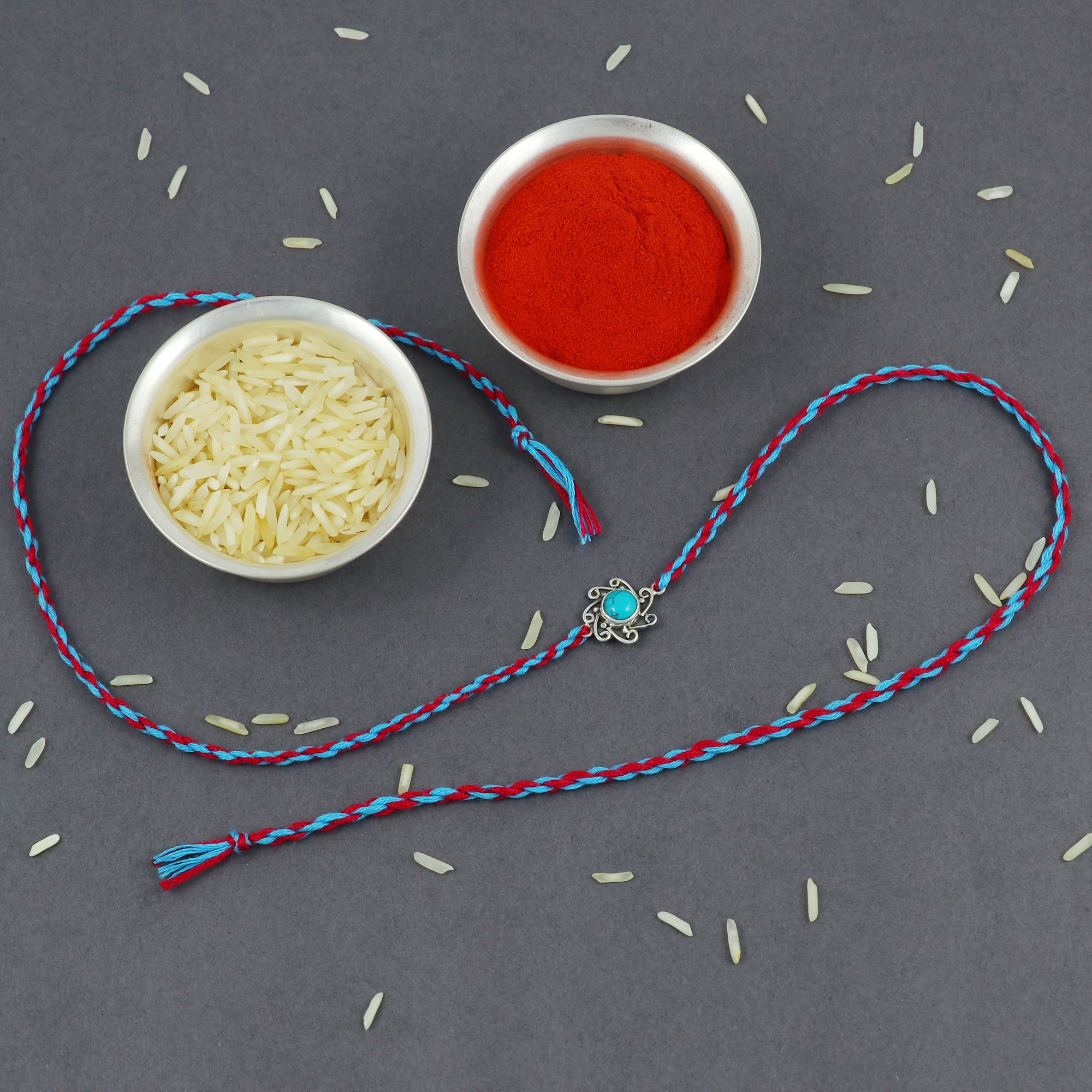 Silver Thread Turquoise Rakhi Bracelet