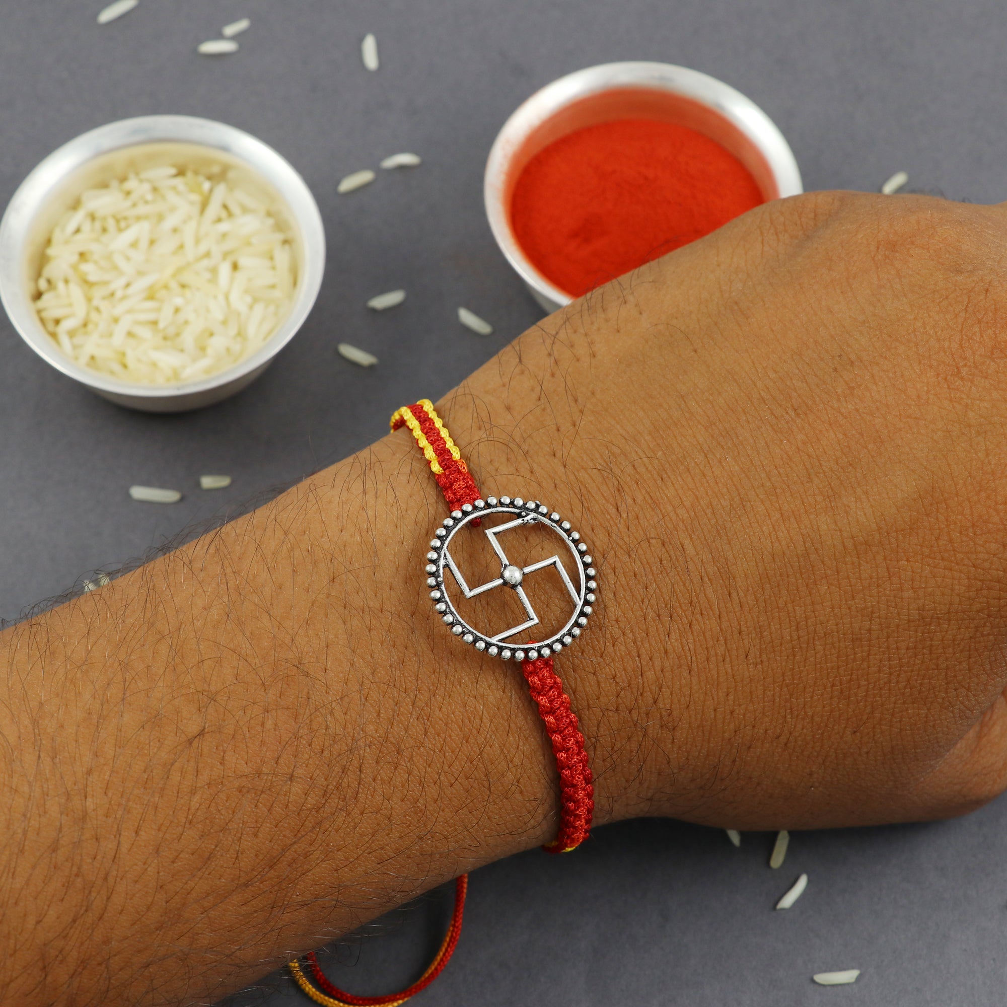 Sterling Silver Thread Swastika Rakhi Bracelet Rakhi