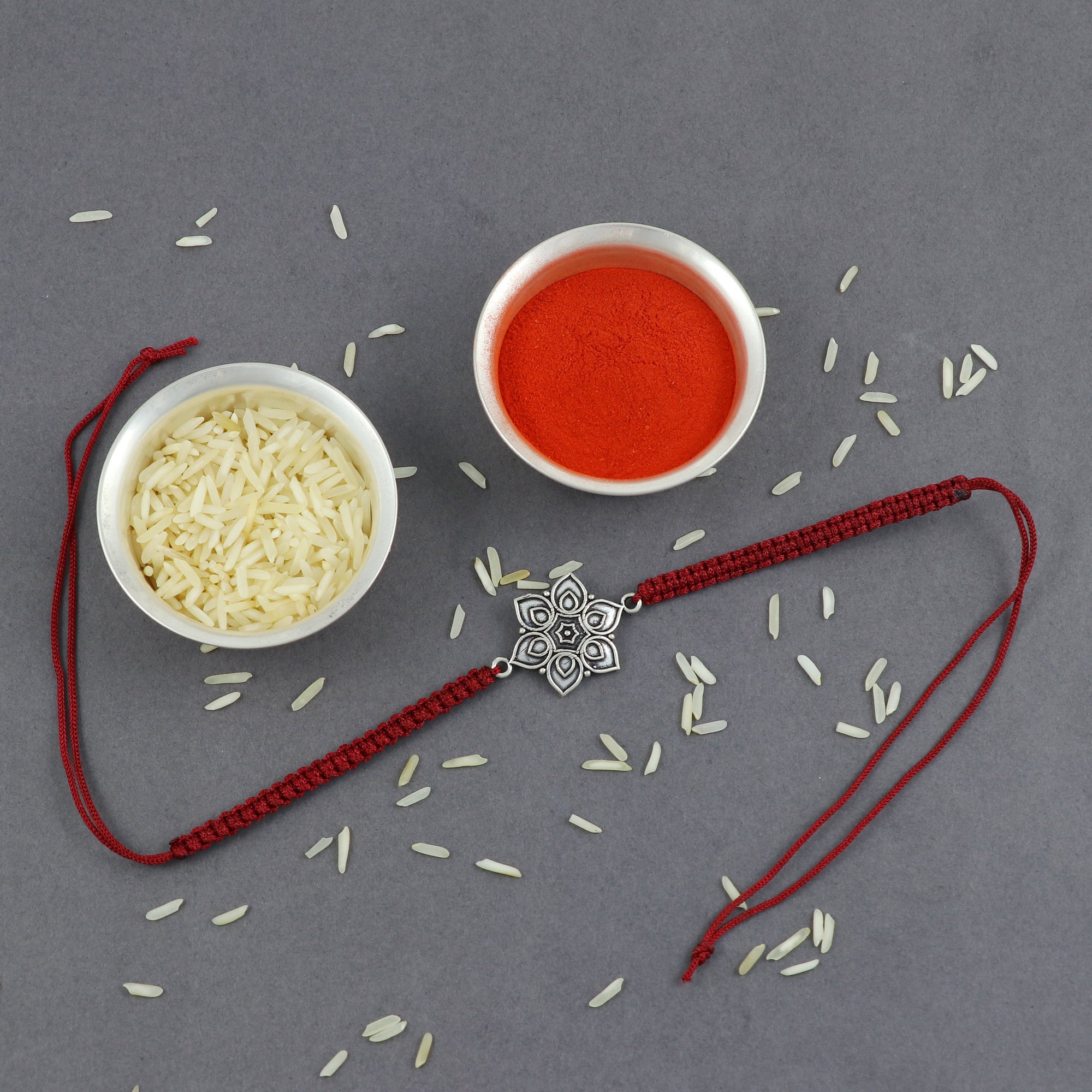 Sterling Silver Thread Silver Floral Rakhi