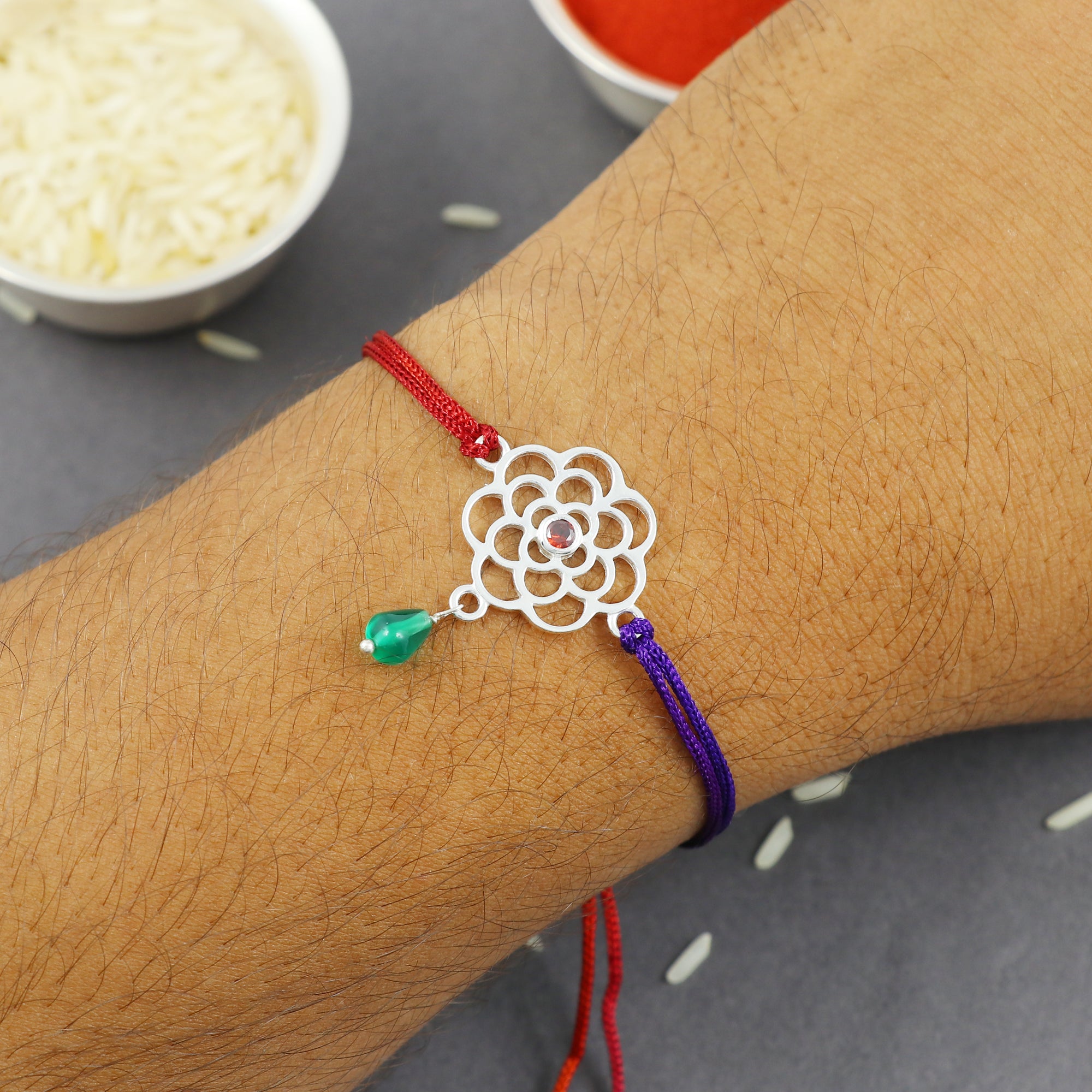 Sterling Silver Thread Flower Bracelet Rakhi
