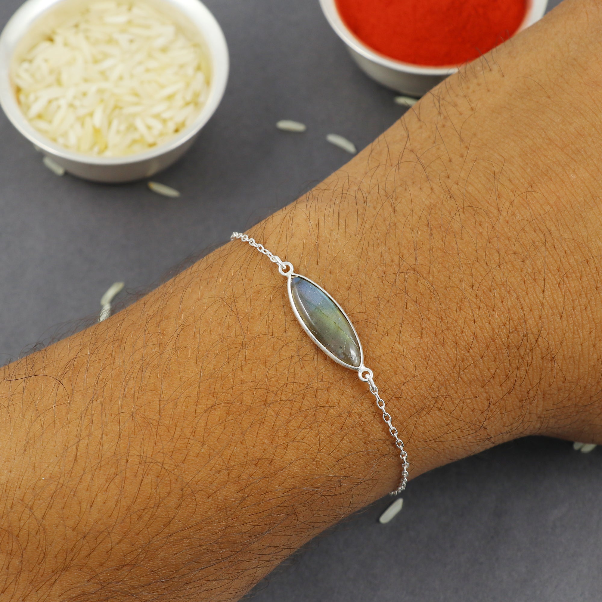 Sterling Silver Thread Labradorite Bracelet Rakhi