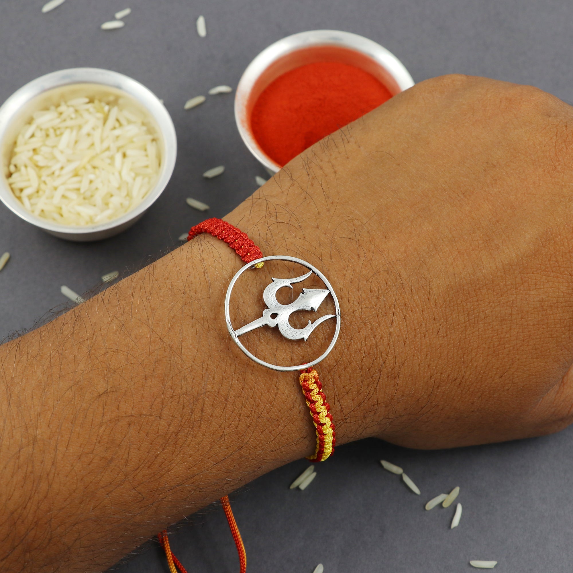 Sterling Silver Thread Trishul Rakhi Bracelet Rakhi
