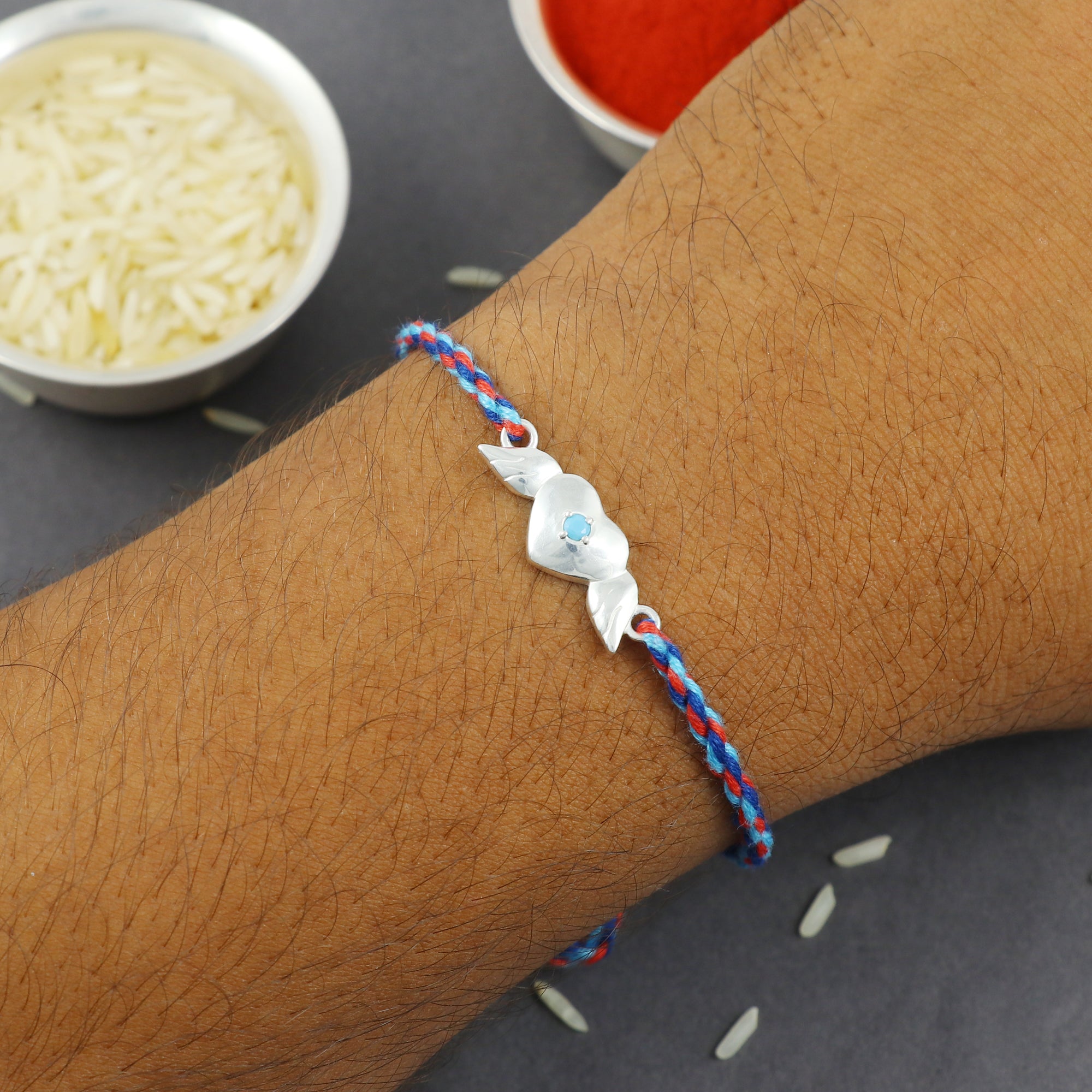 Sterling Silver Thread Winged Heart Bracelet Rakhi