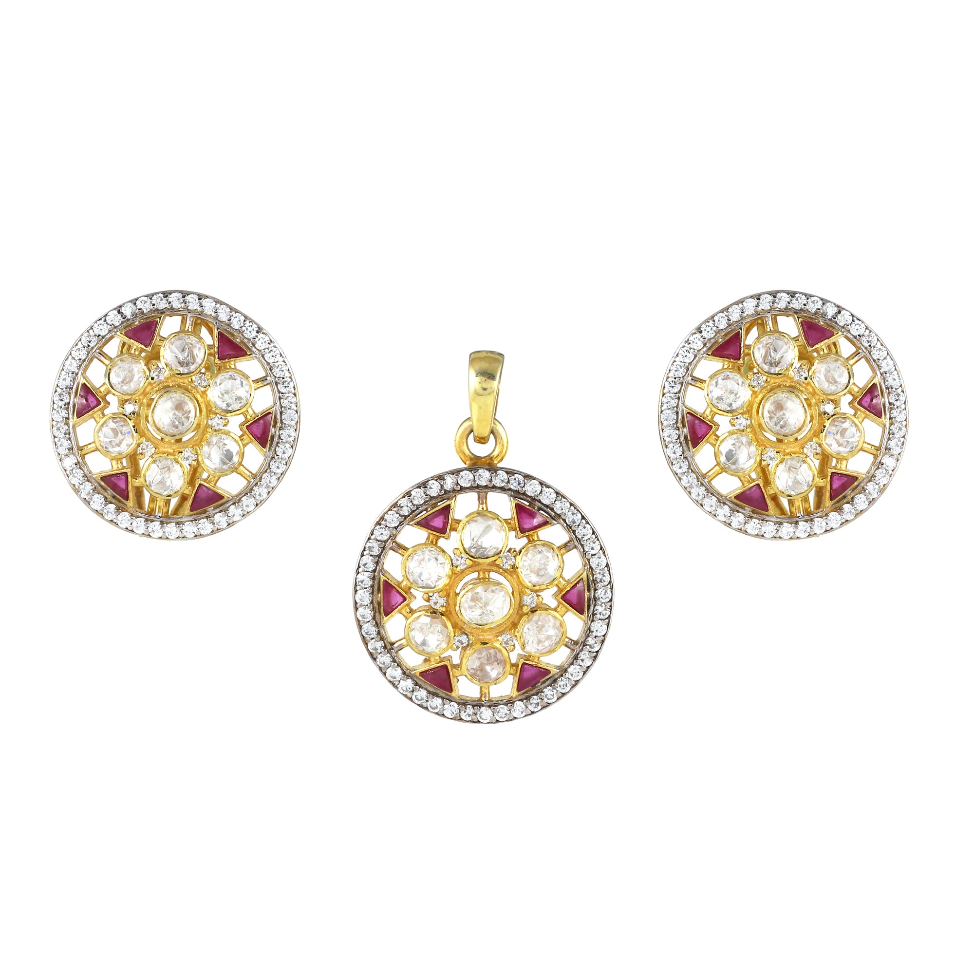 Moissanite Polki Earring Pendant Set in 925Silver