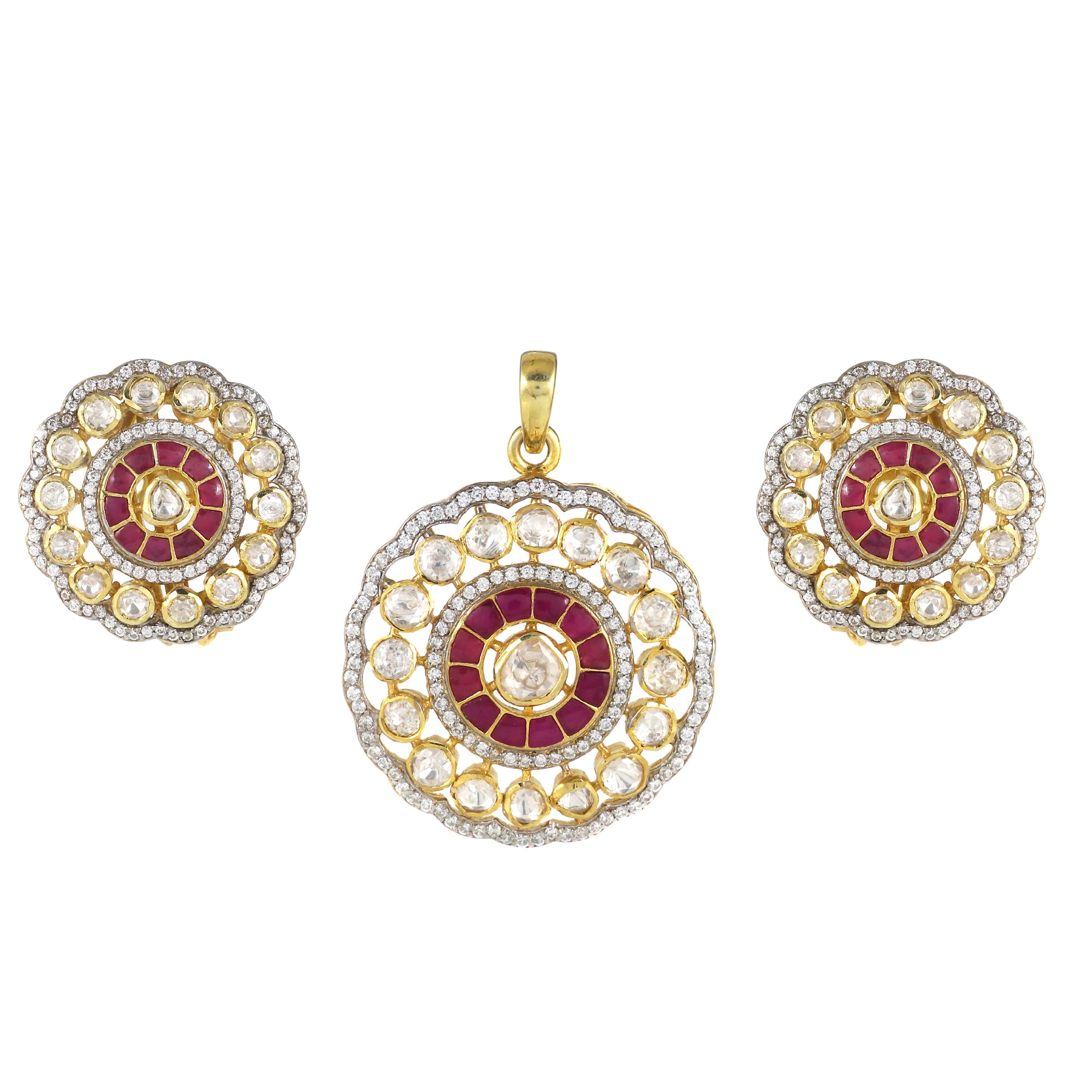 Moissanite Polki Earring Pendant Set in 925Silver