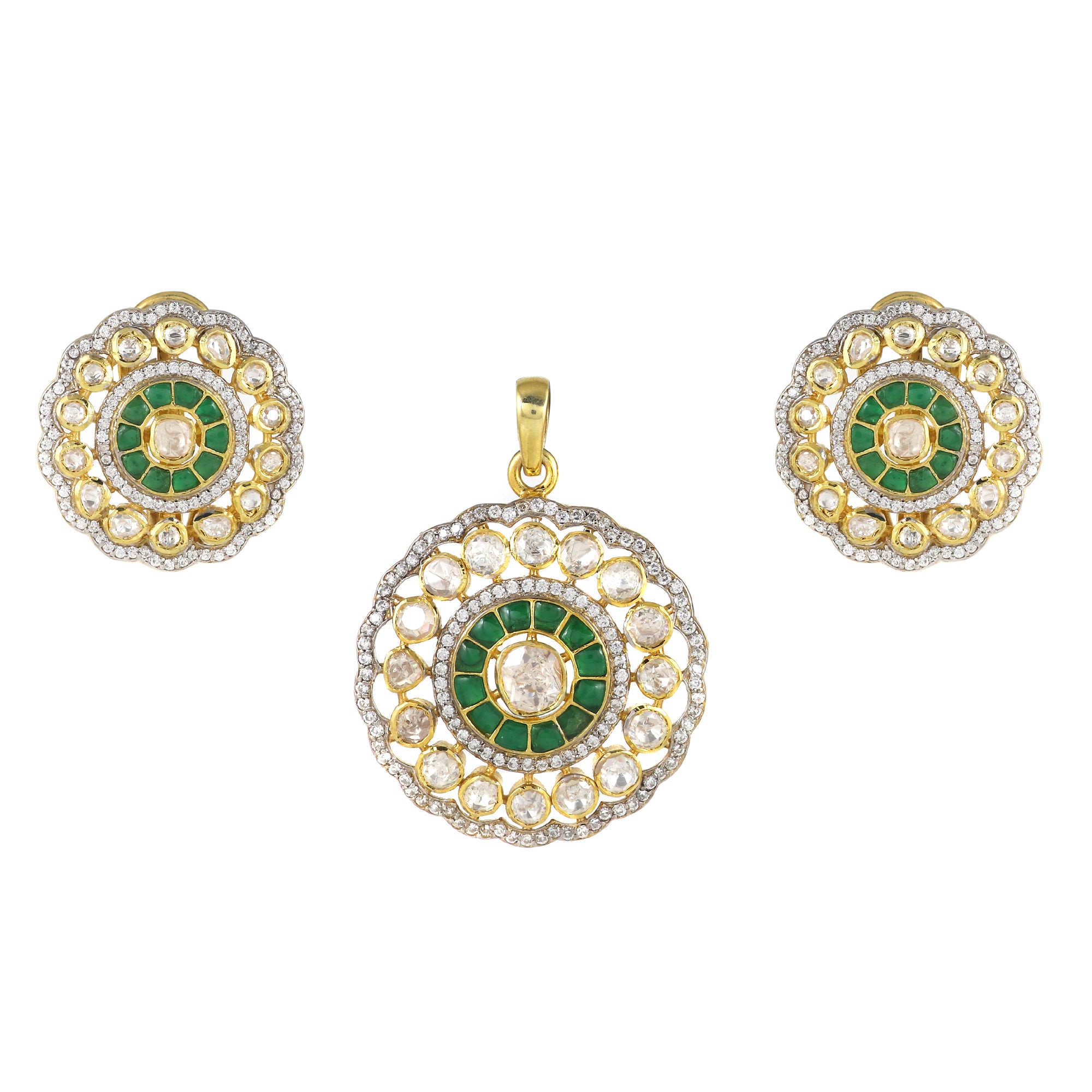 Moissanite Polki Earring Pendant Set in 925Silver