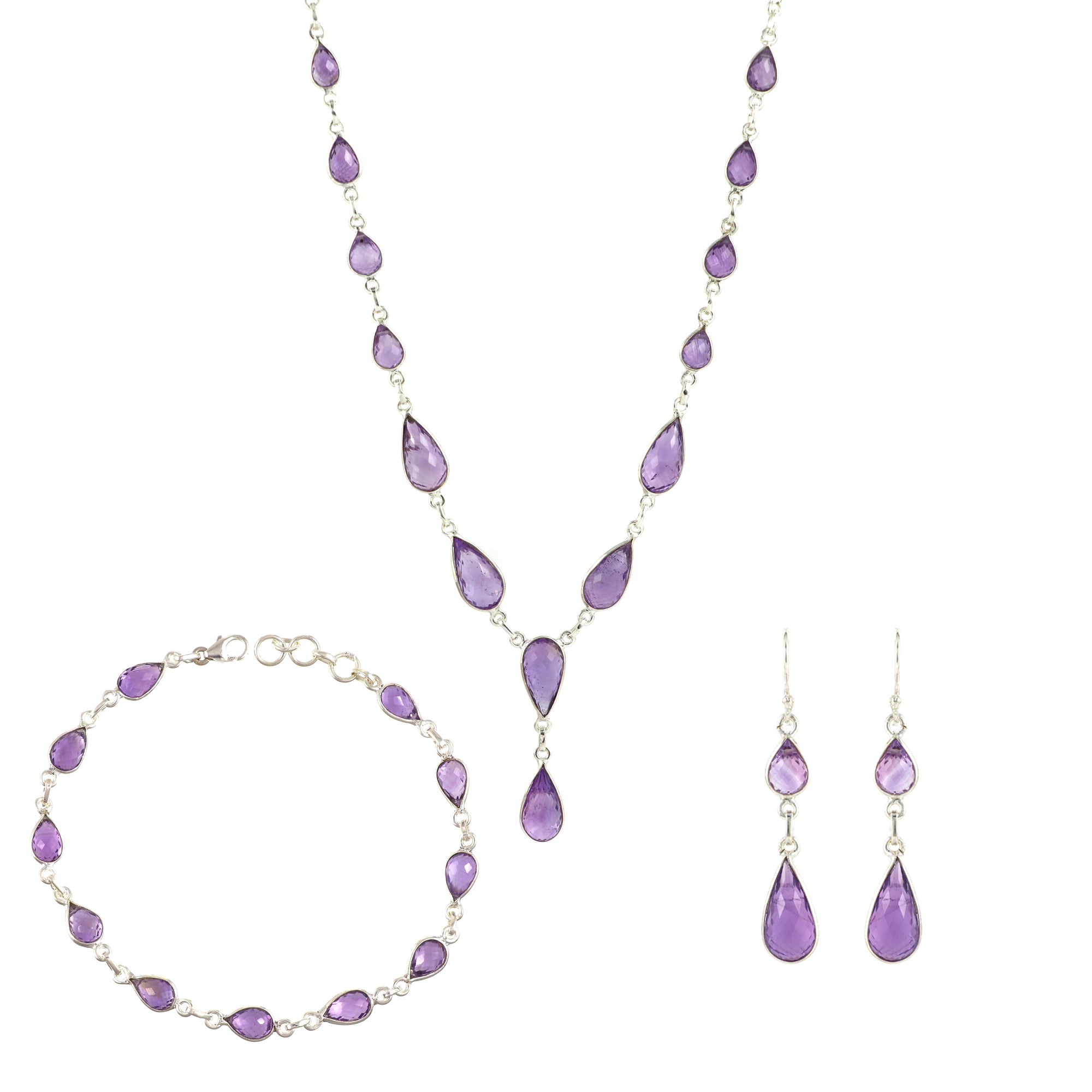 Amethyst Necklace Earring Bracelet Set