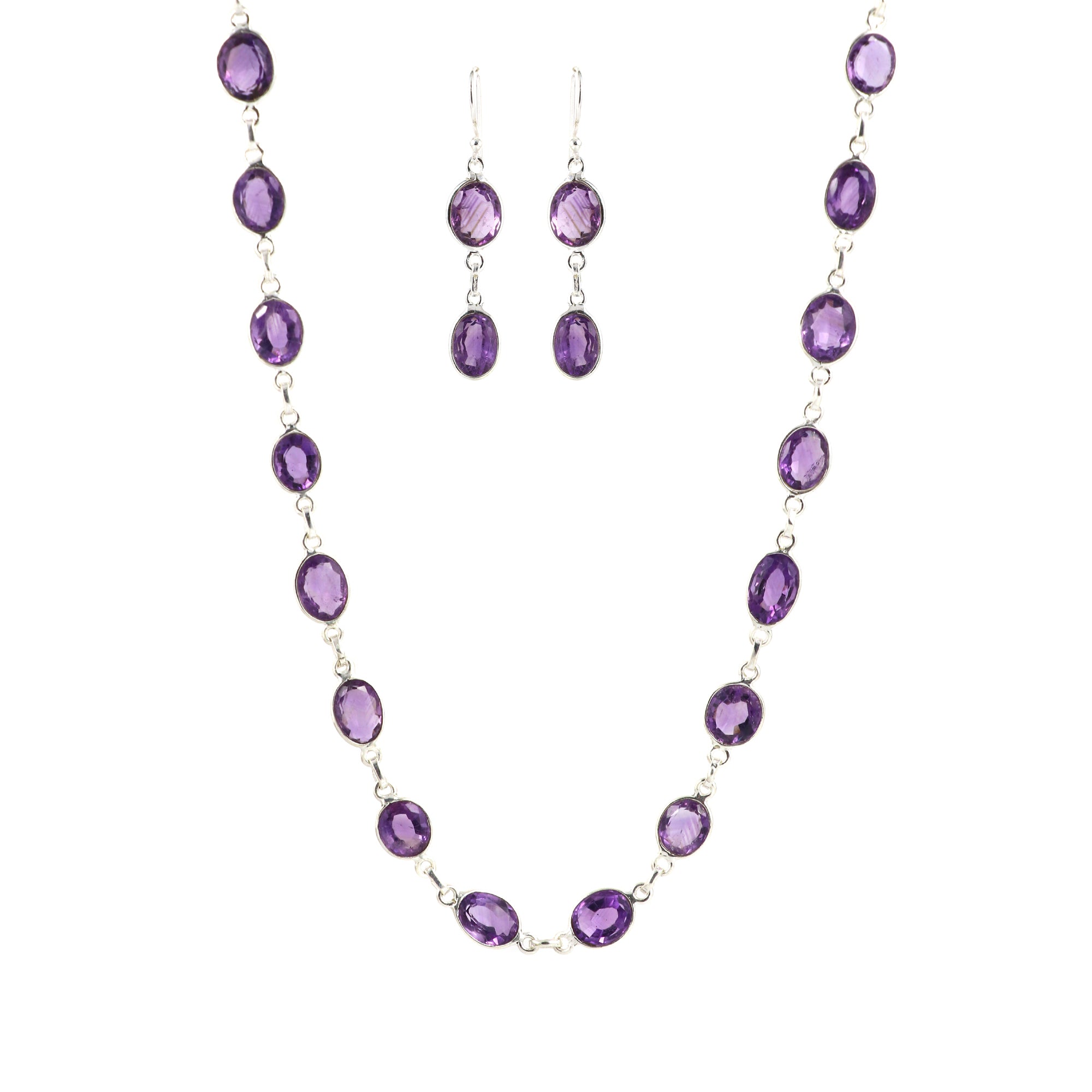 Oval Amethyst Necklace Earring Bracelet Set
