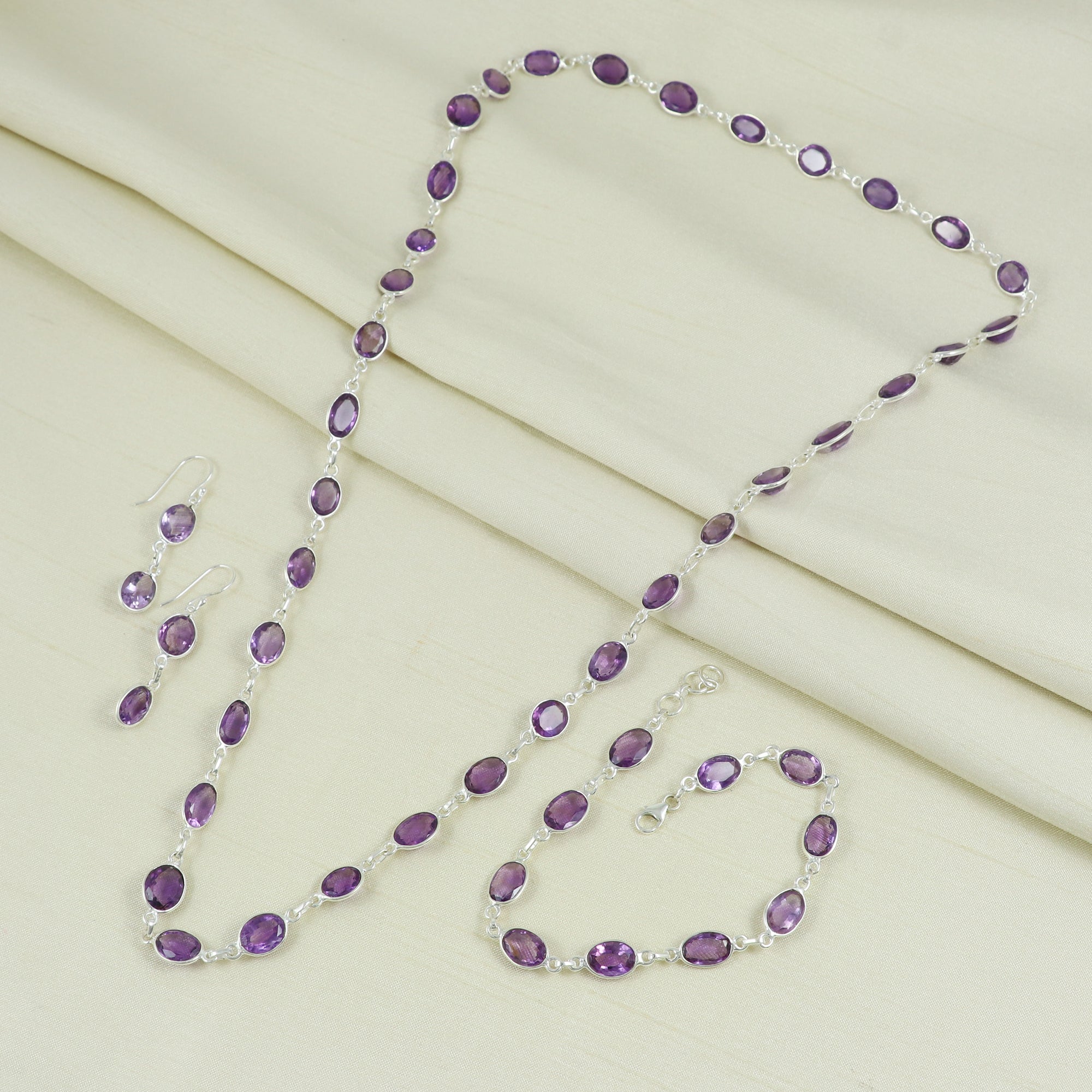 Oval Amethyst Necklace Earring Bracelet Set