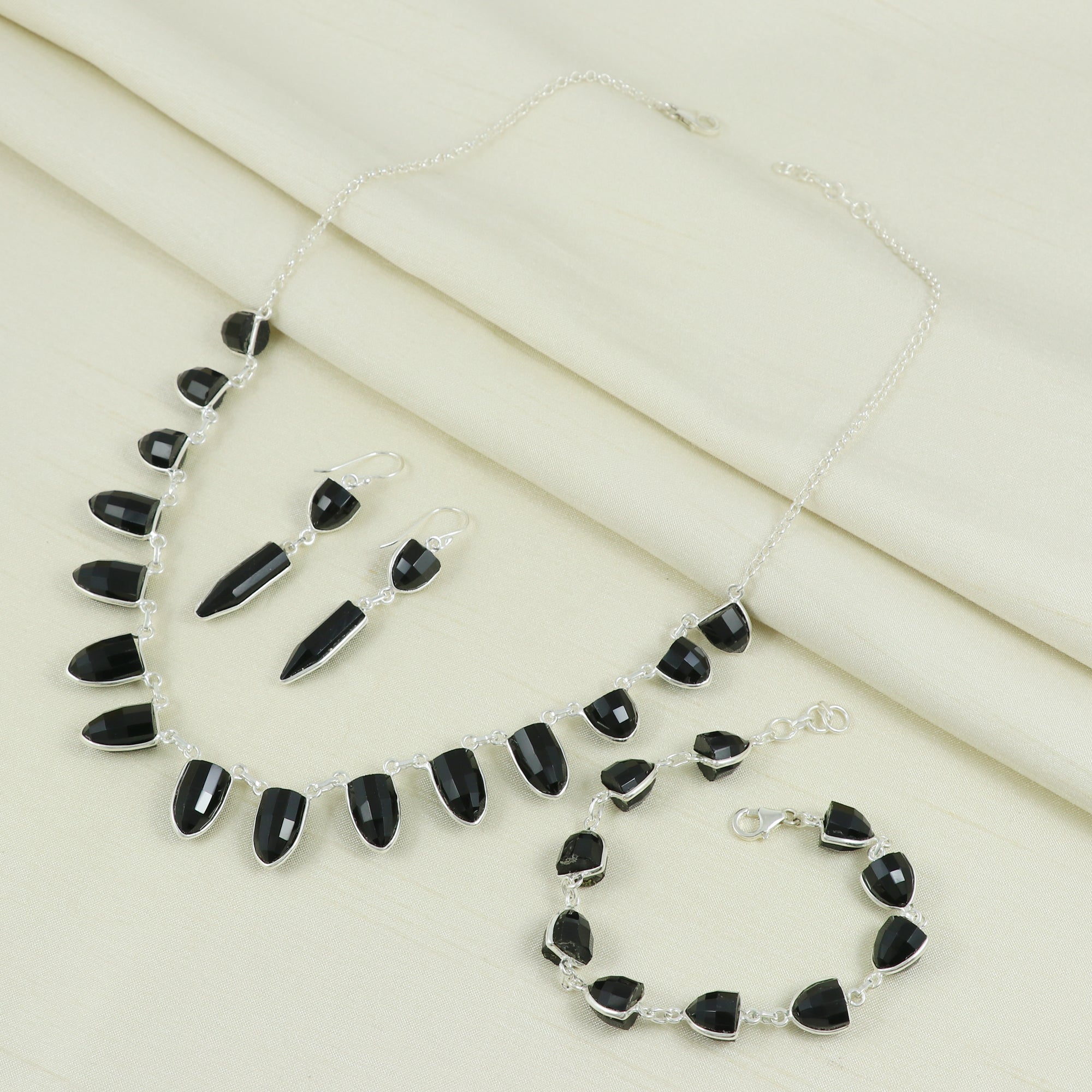 Black Onyx Necklace Earring Bracelet Set