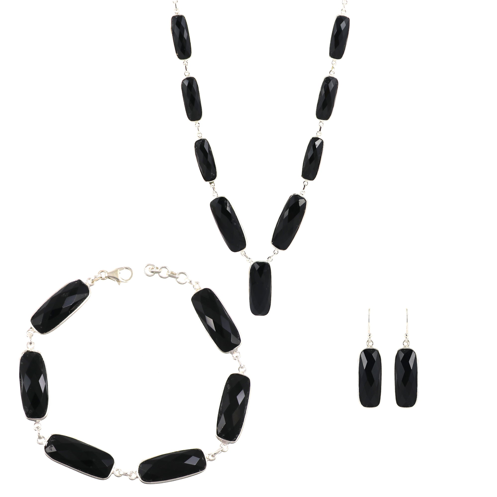 Black Onyx Necklace Earring Bracelet Set