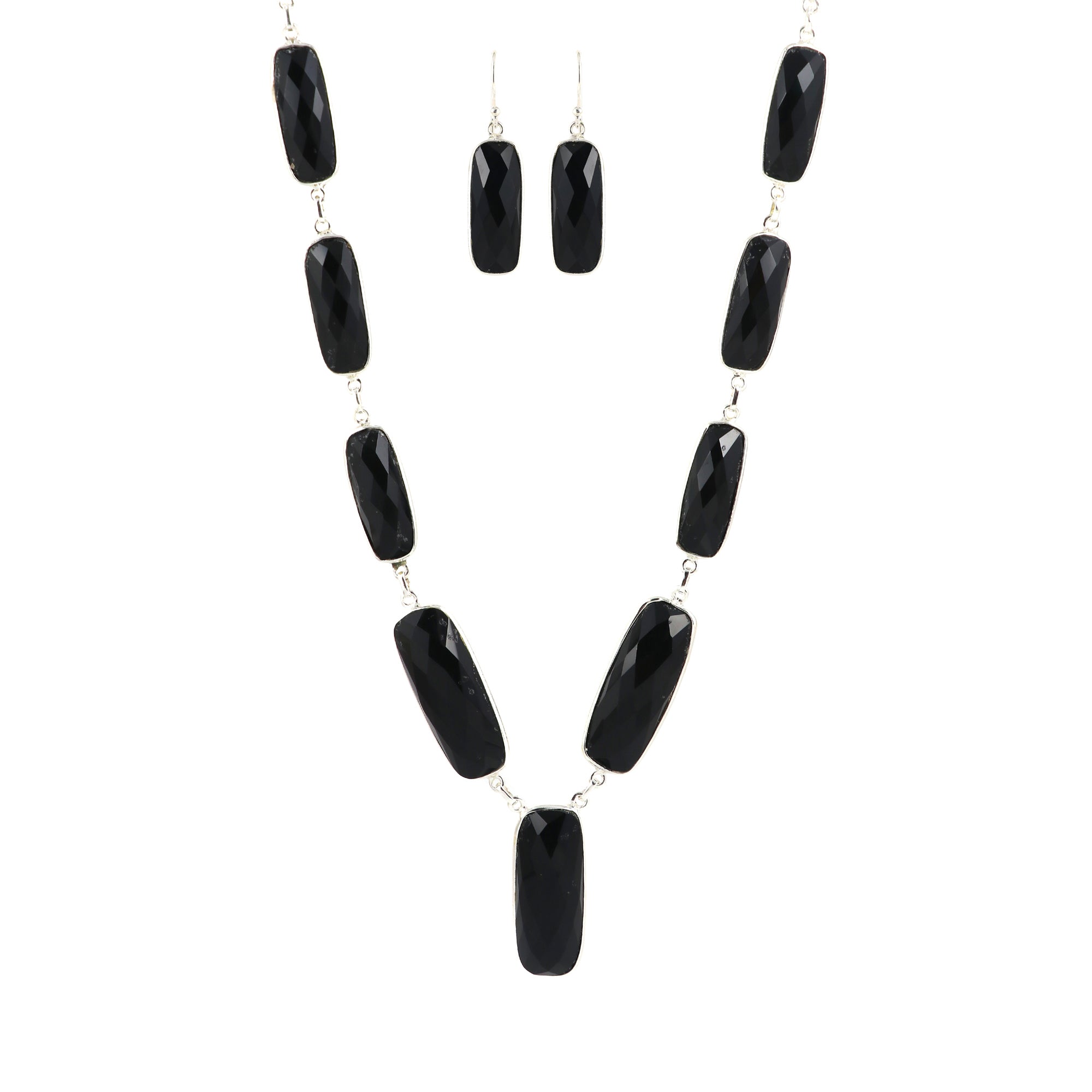 Black Onyx Necklace Earring Bracelet Set