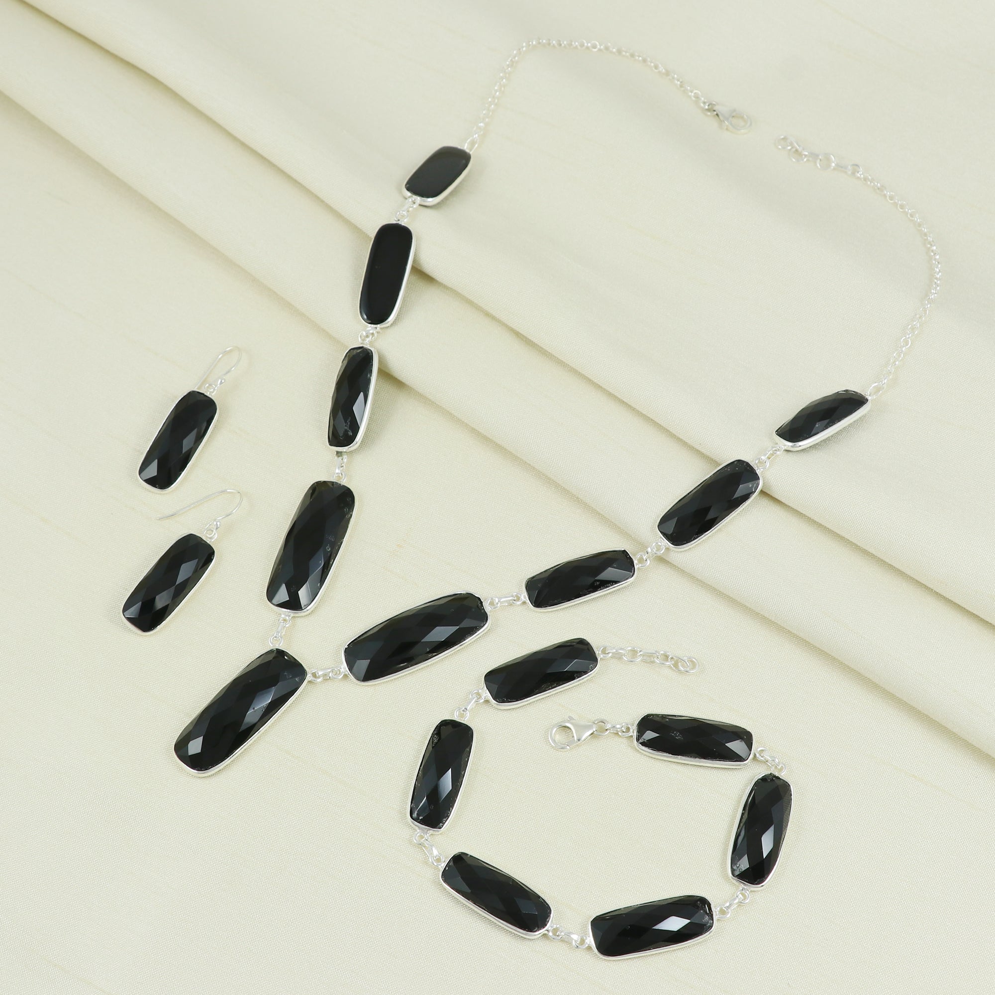 Black Onyx Necklace Earring Bracelet Set