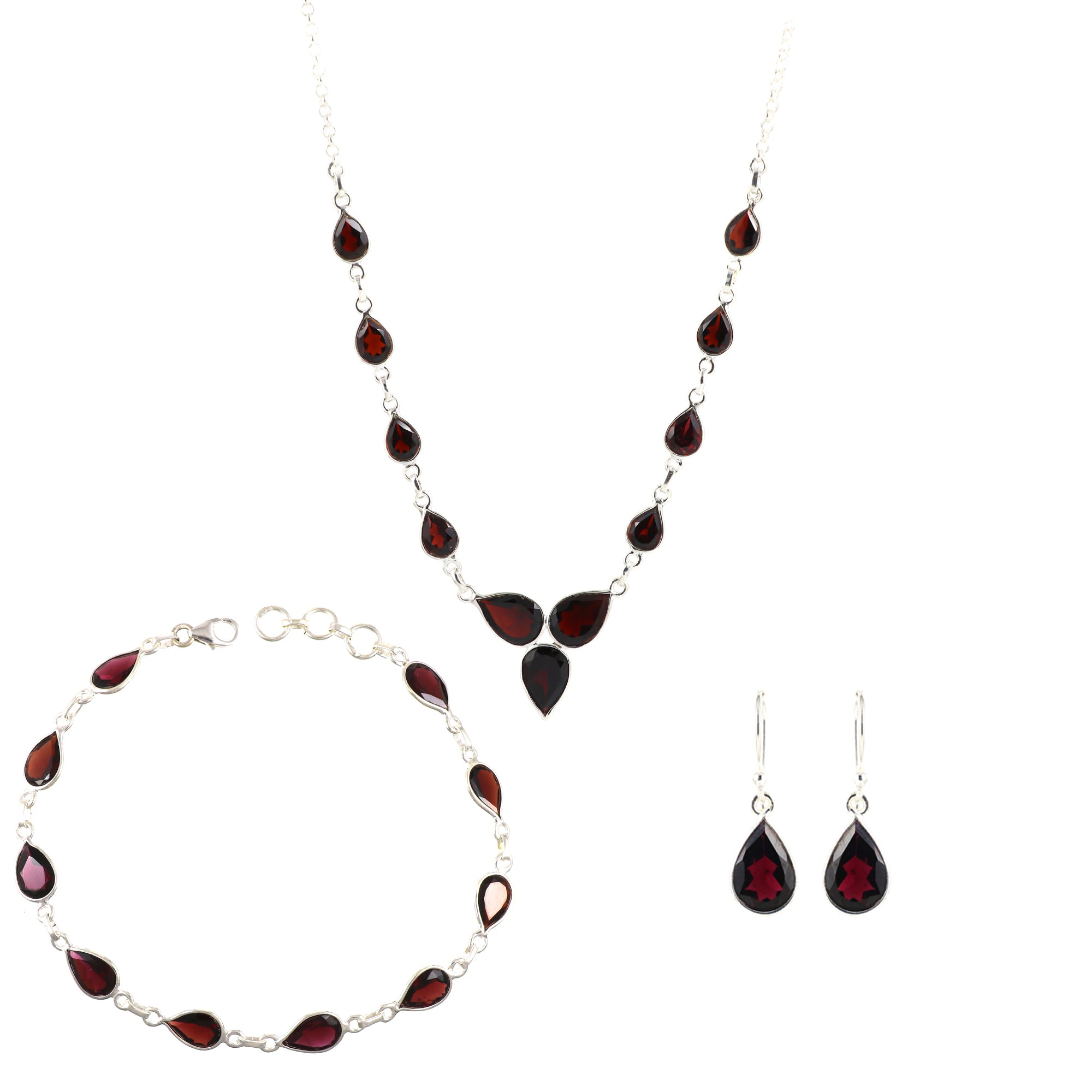 Garnet Necklace Earring Bracelet Set