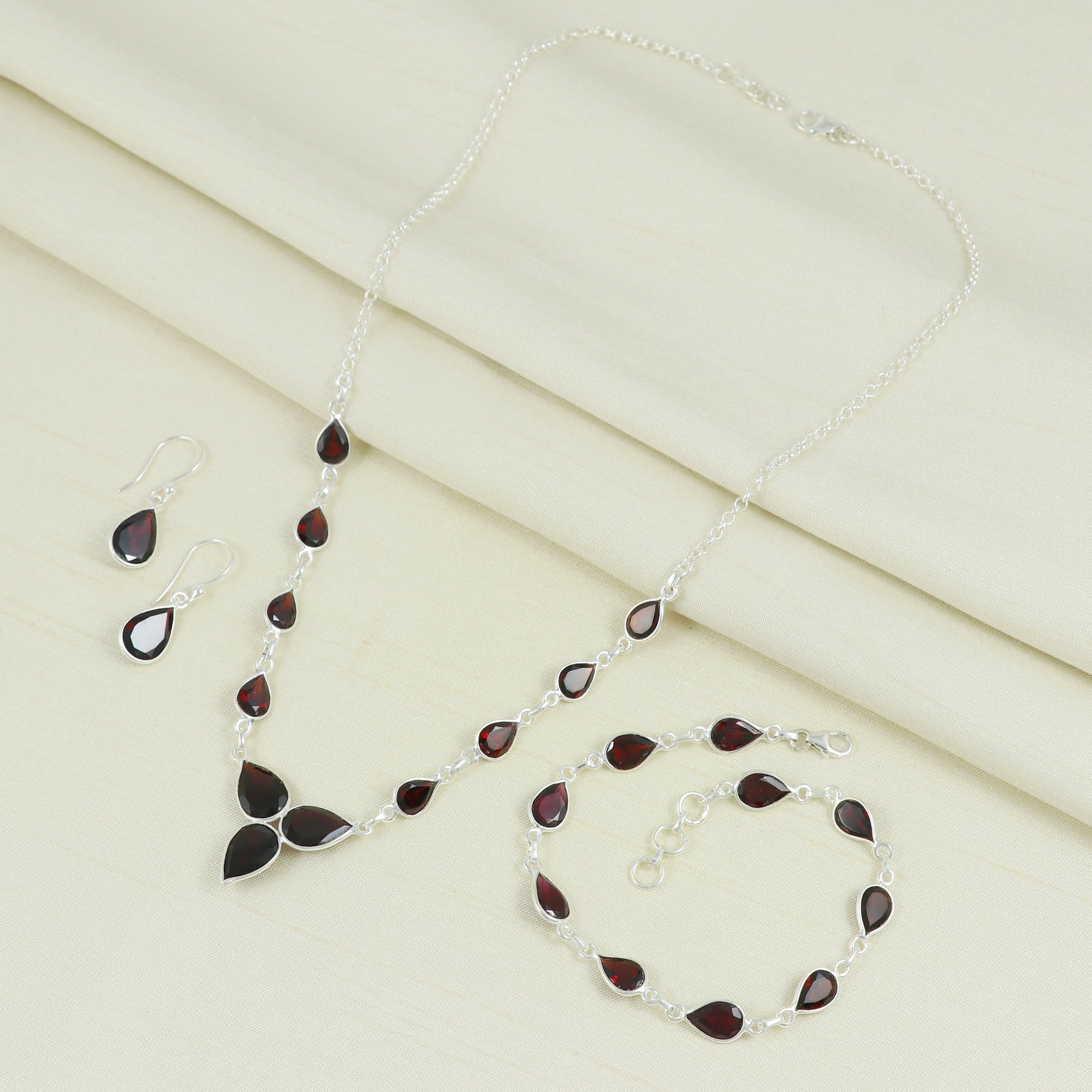 Garnet Necklace Earring Bracelet Set