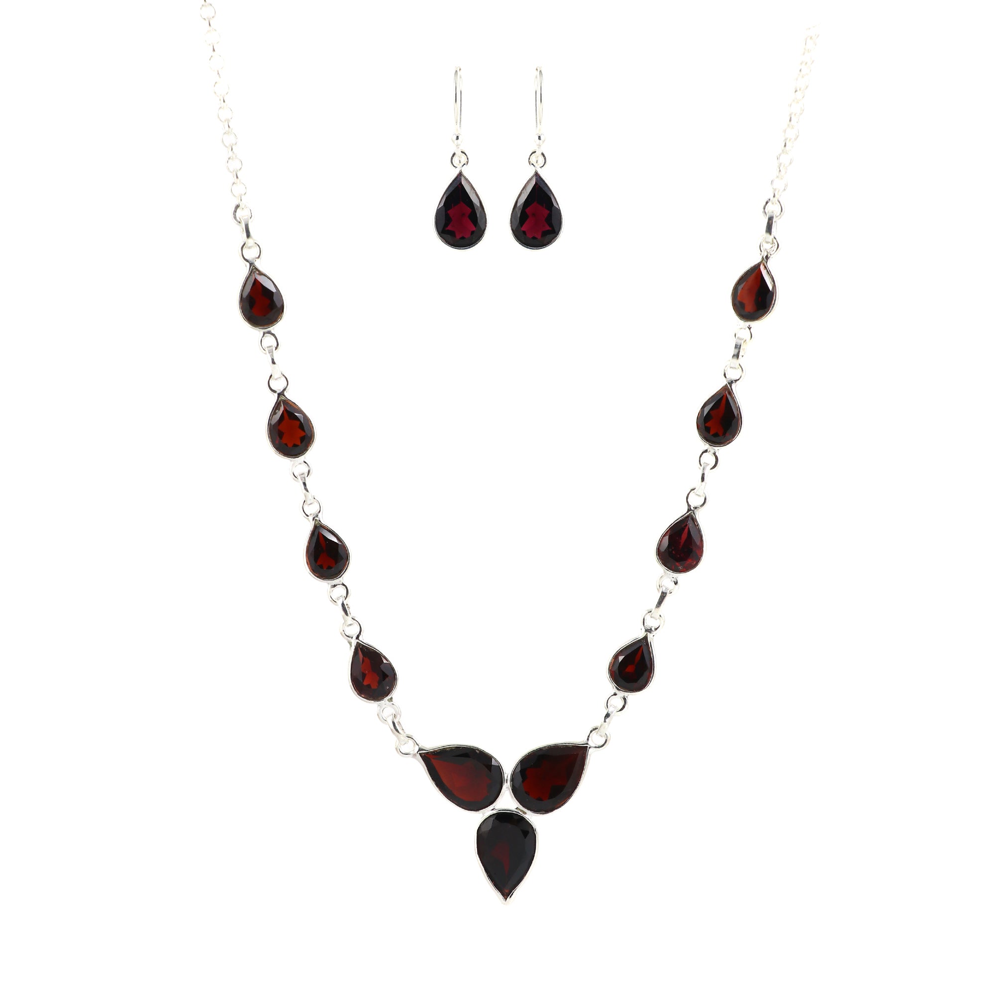 Garnet Necklace Earring Bracelet Set