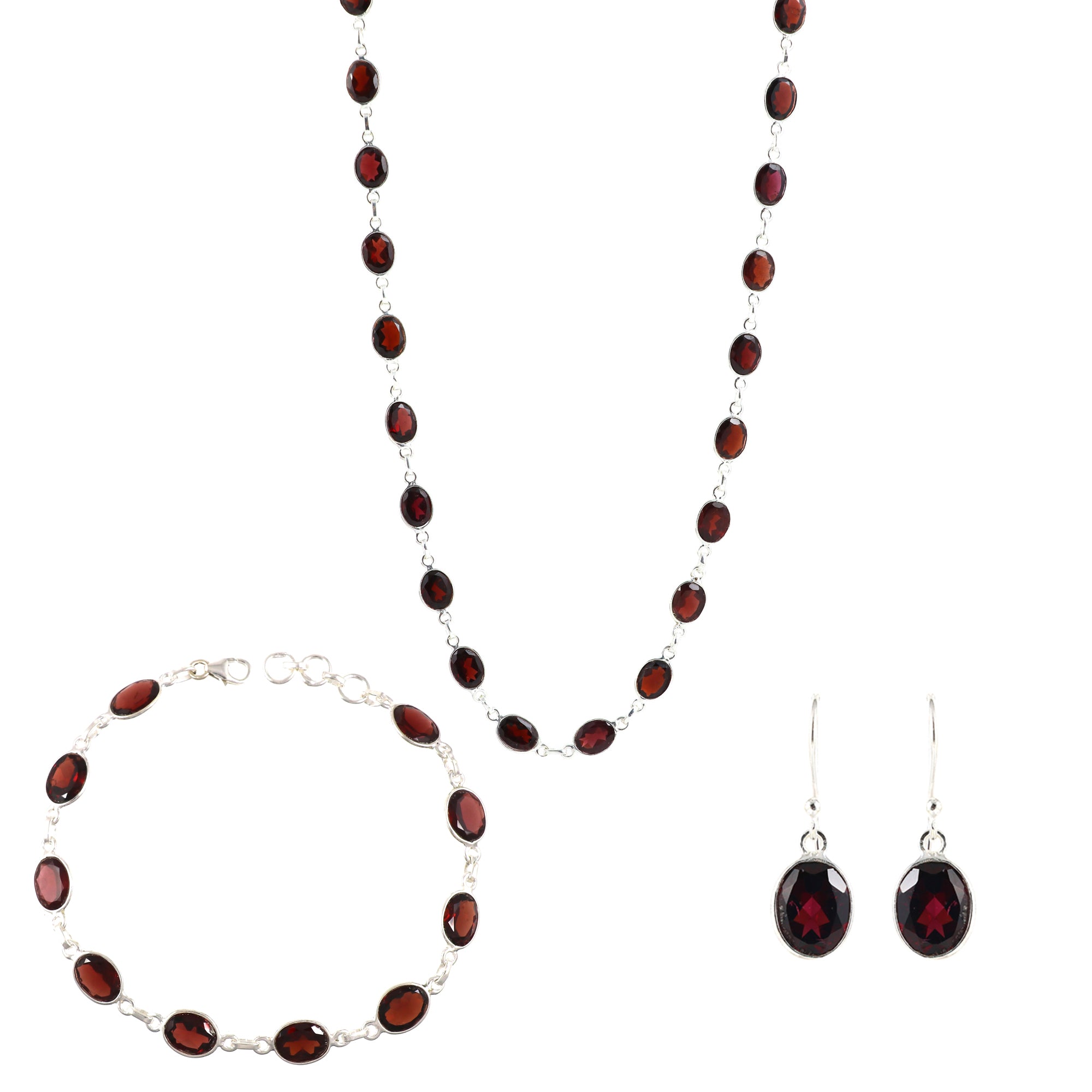 Garnet Necklace Earring Bracelet Set