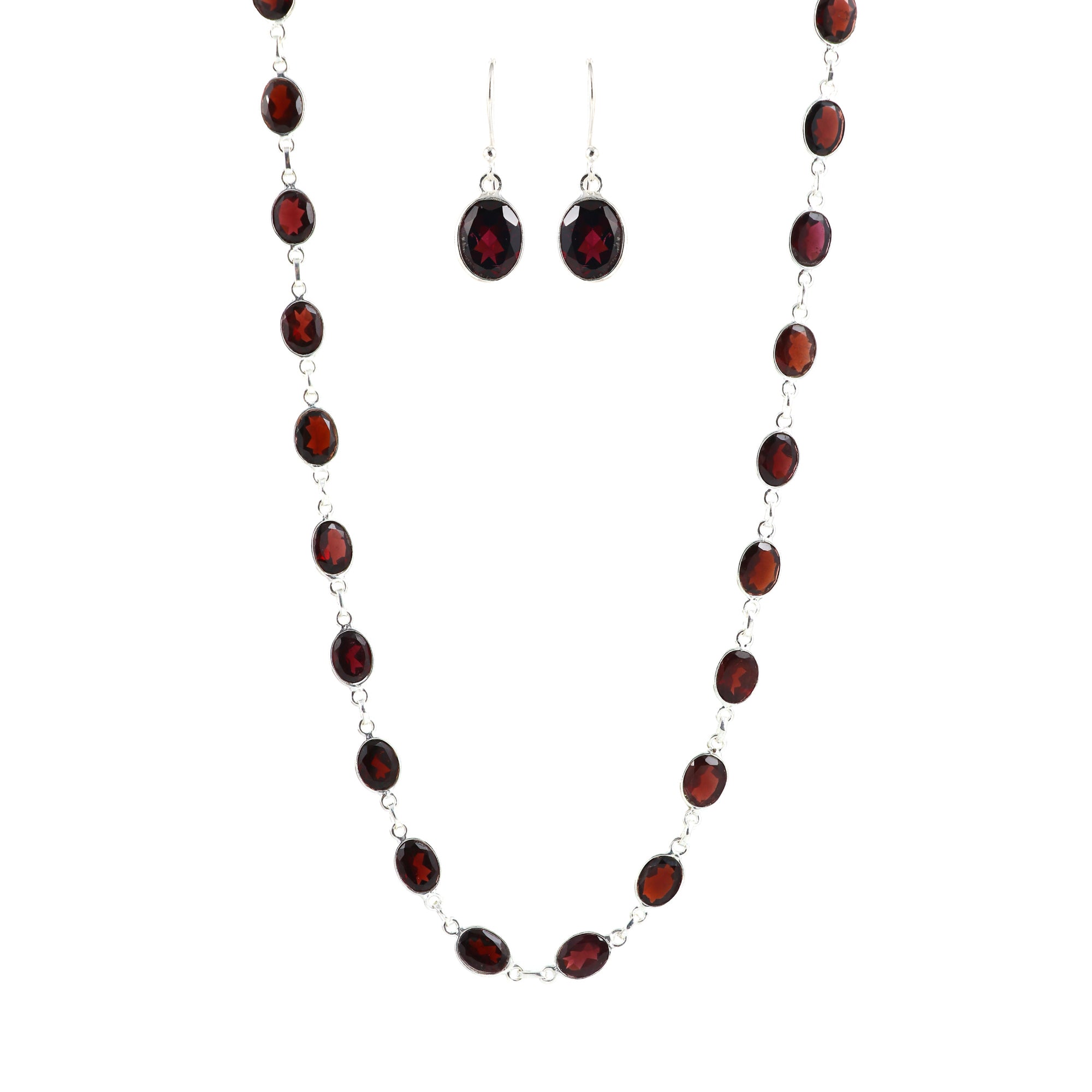 Garnet Necklace Earring Bracelet Set