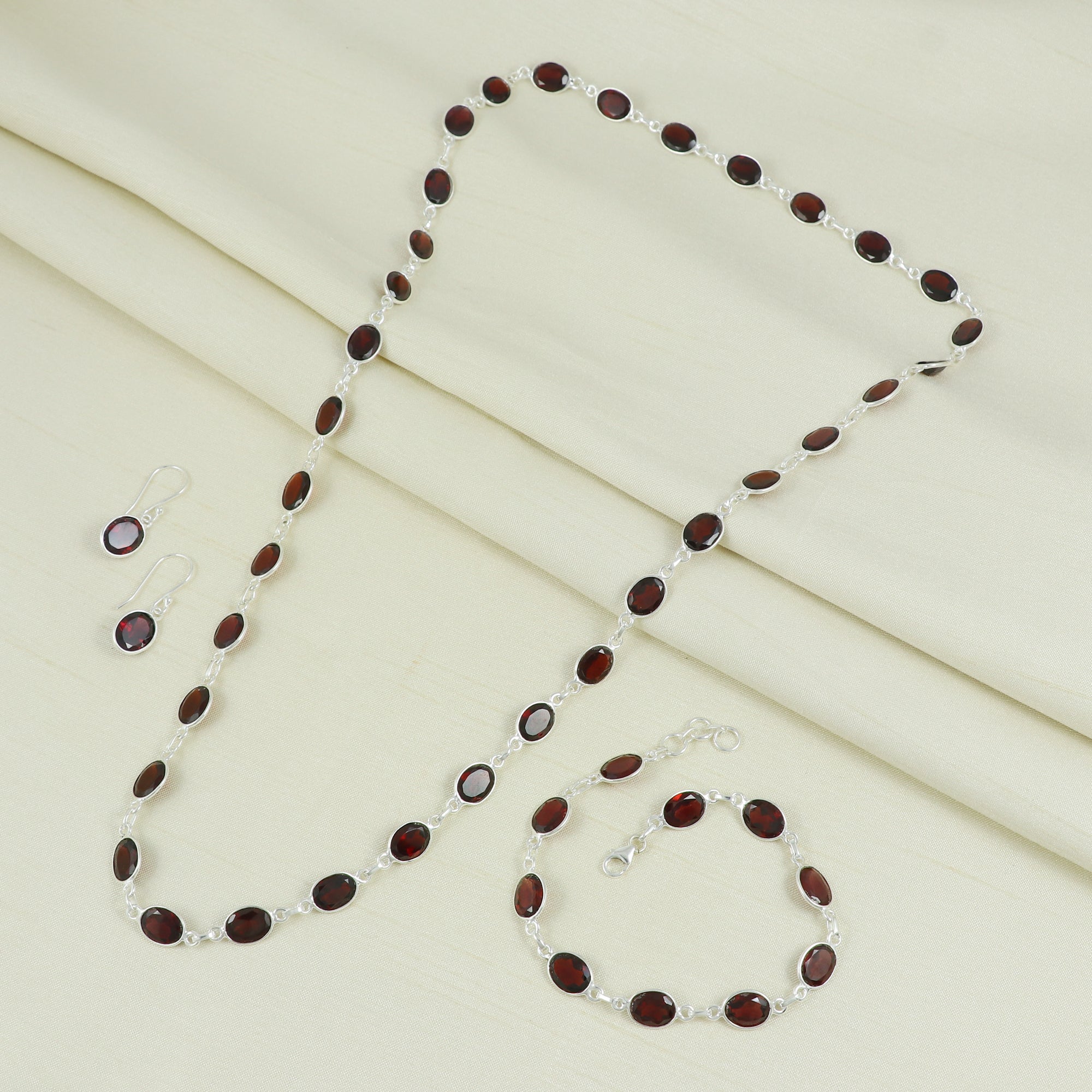 Garnet Necklace Earring Bracelet Set