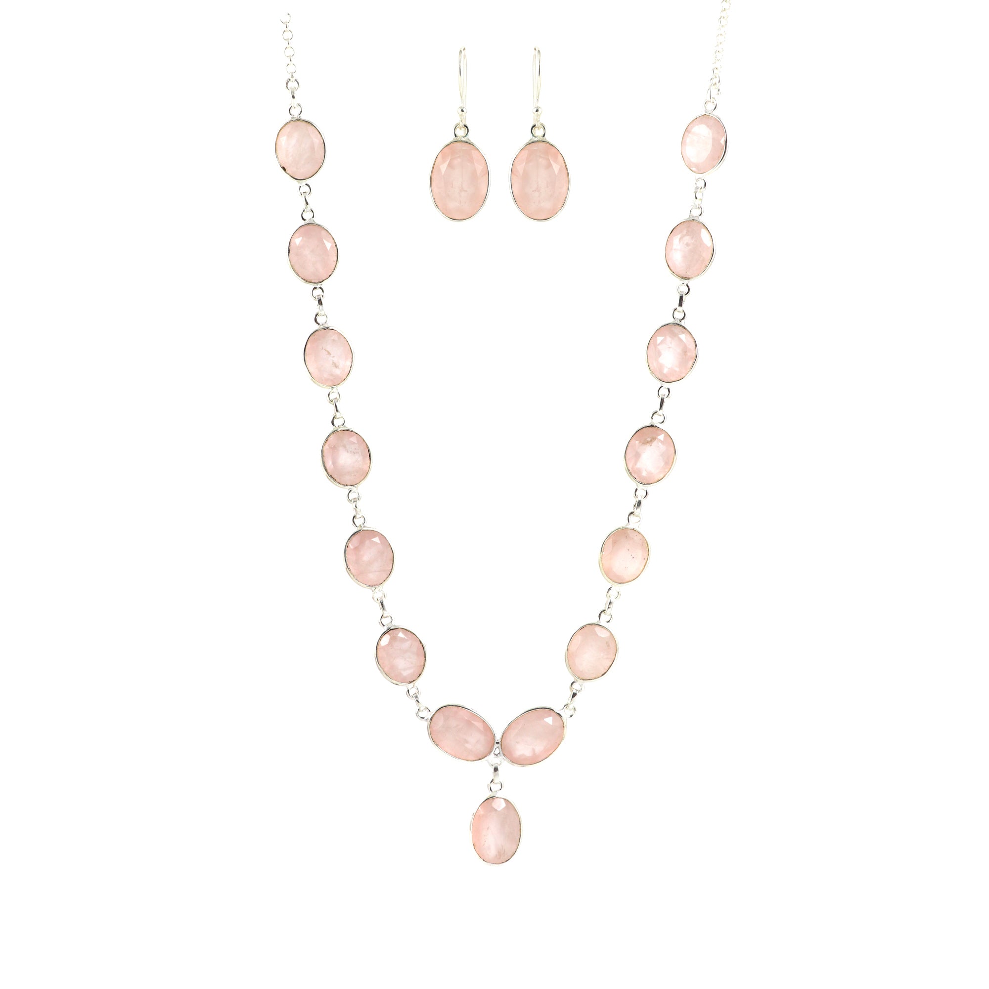 Rose Quartz Necklace Earring Bracelet Set