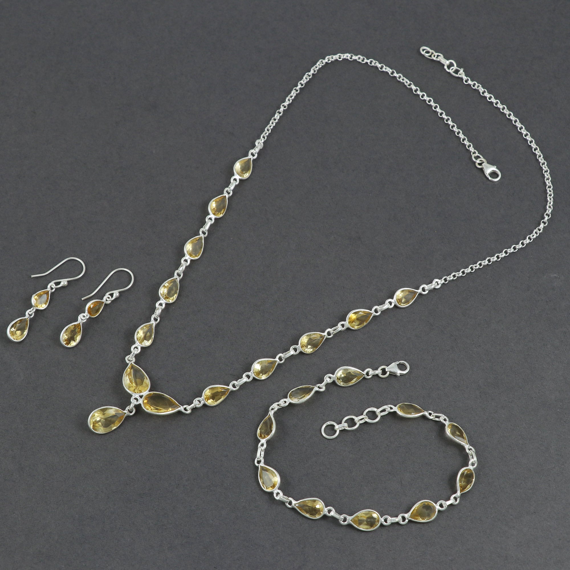 Citrine Necklace Earring Bracelet Set