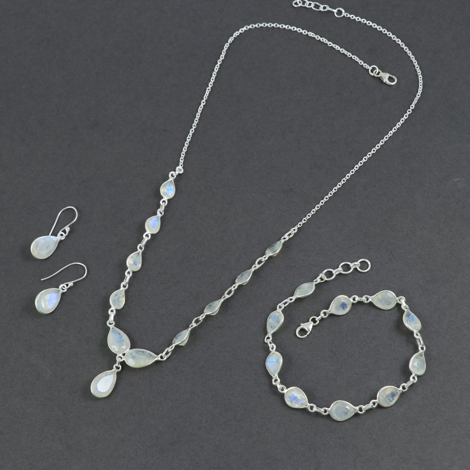 Moonstone Necklace Earring Bracelet Set