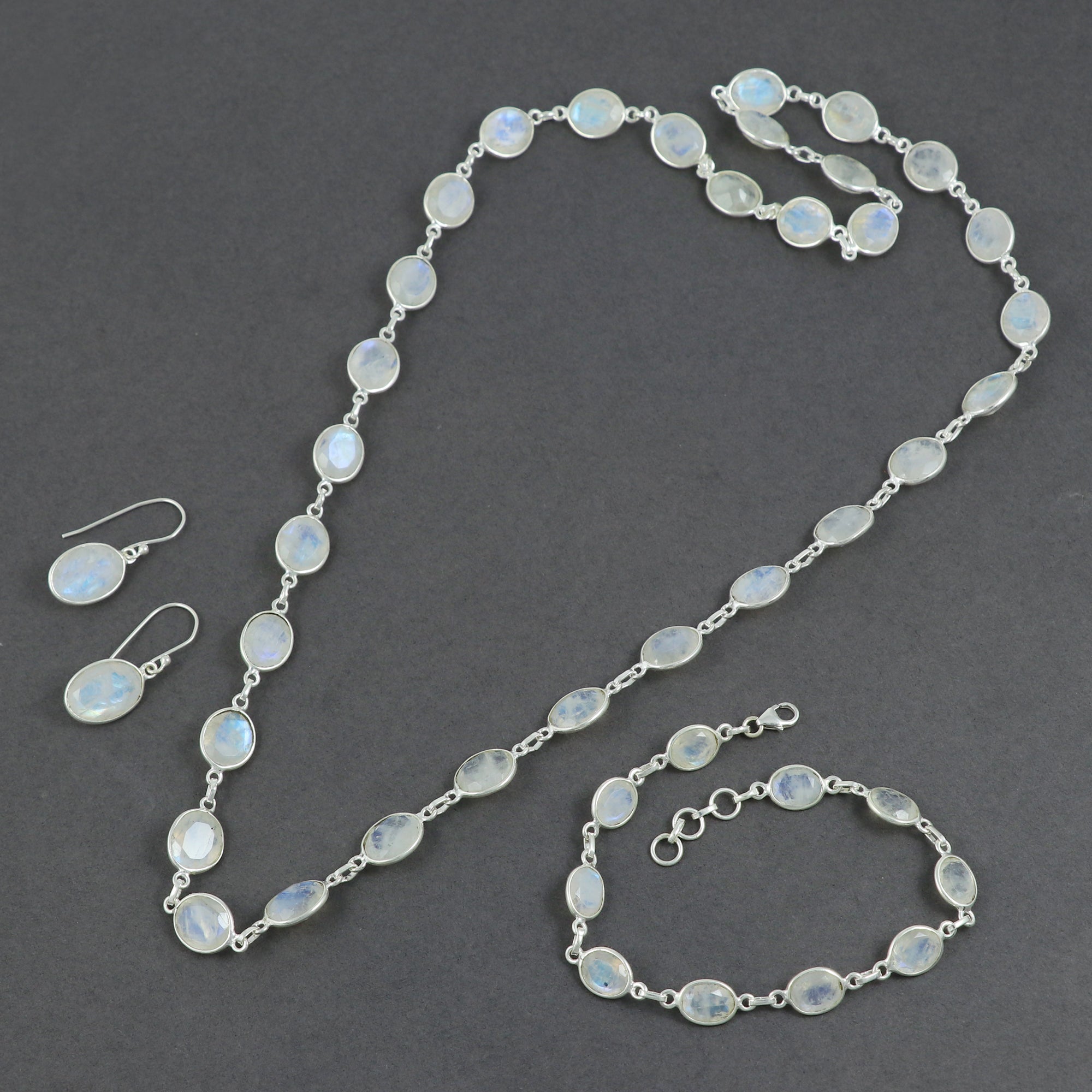 Moonstone Necklace Earring Bracelet Set