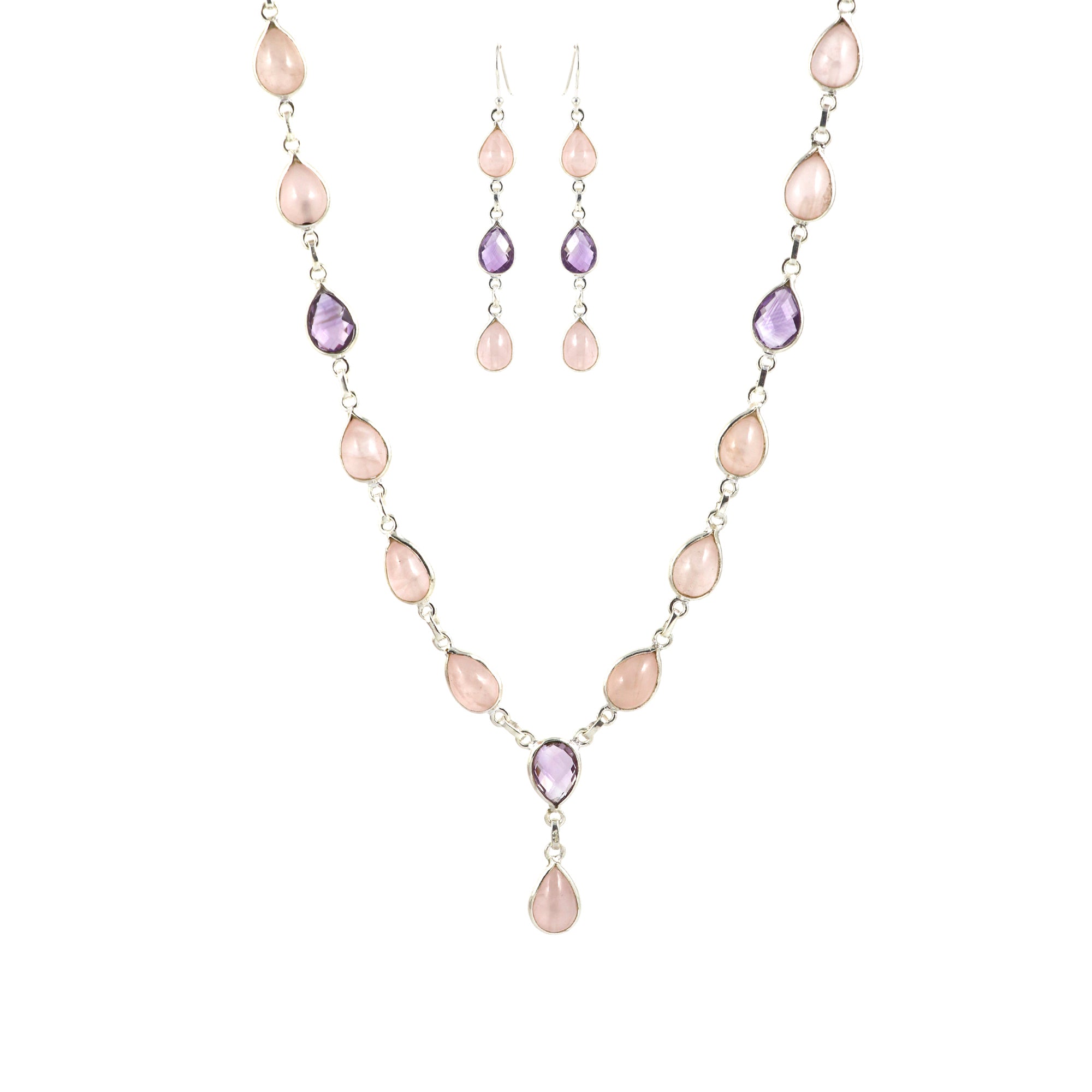 Rose Quartz Necklace Earring Bracelet Set