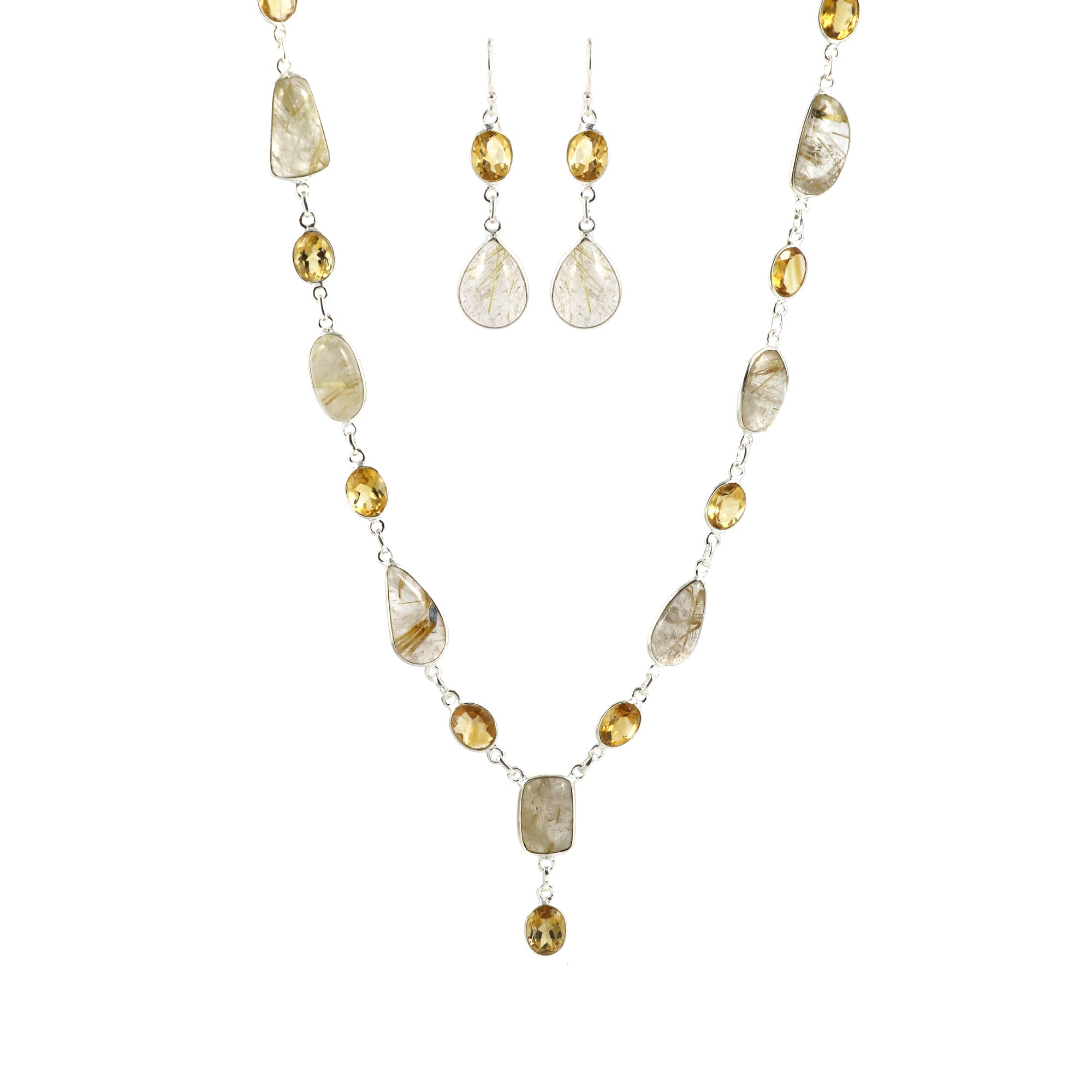 Golden Rutile Necklace Earring Bracelet Set