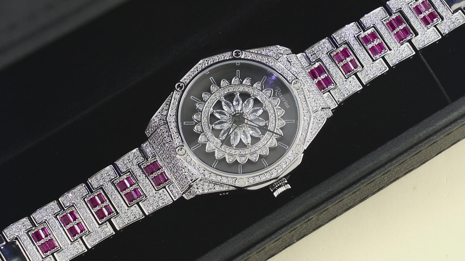 925 Sterling Silver Watch Studded with American Diamond and Ruby.